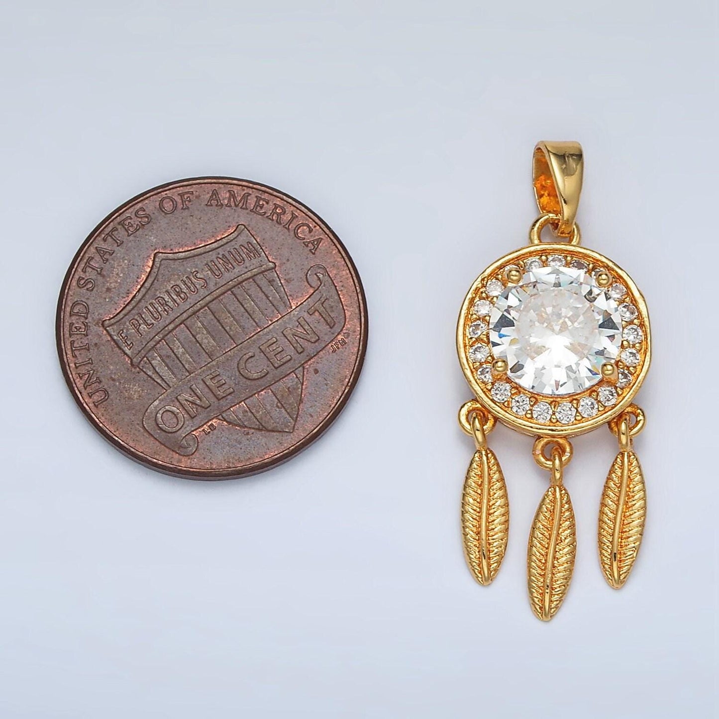 24k gold filled dreamcatcher w/ pink & clear paved cz | aa-1387