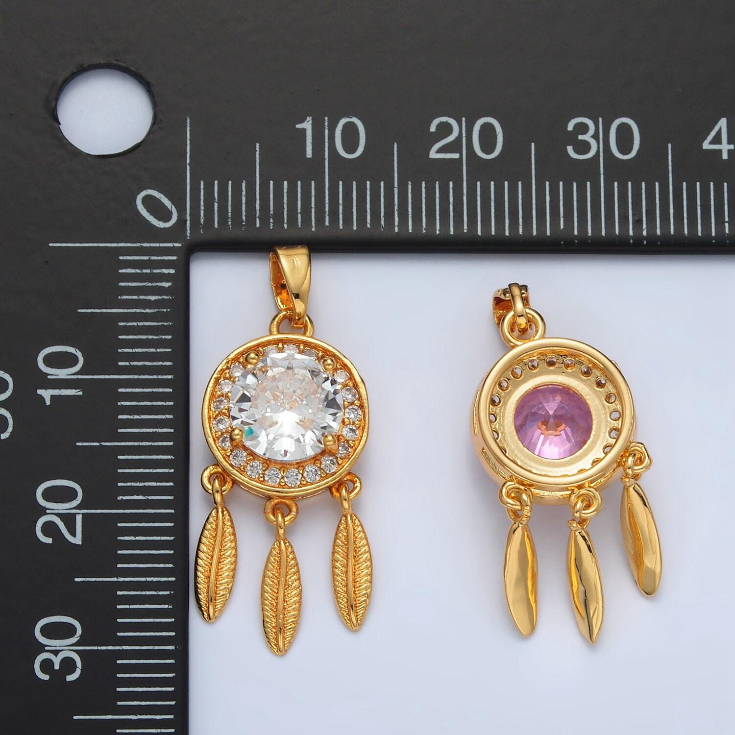 24k gold filled dreamcatcher w/ pink & clear paved cz | aa-1387