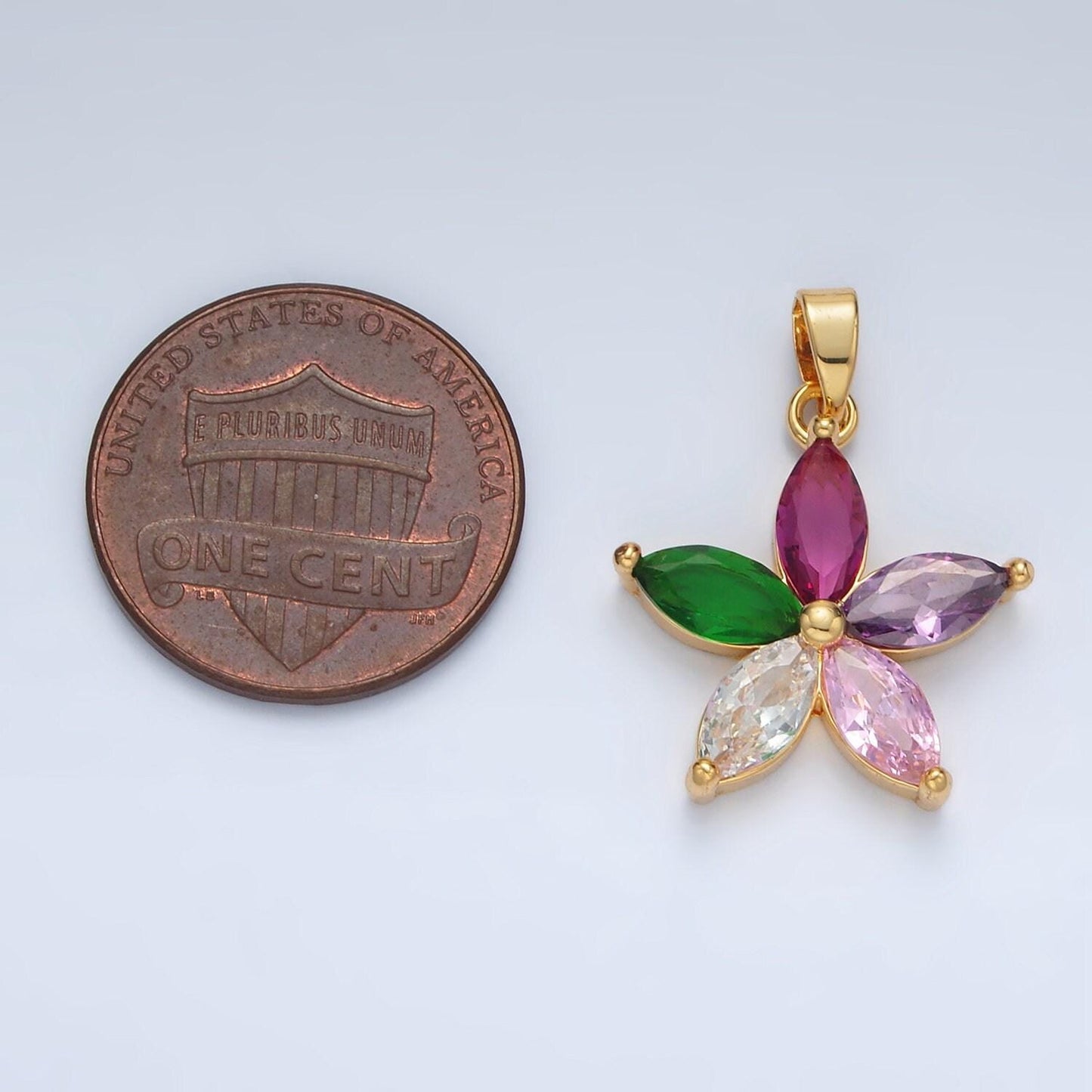 24k gold filled multicolor marquise cz flower pendant in gold & silver | aa1386