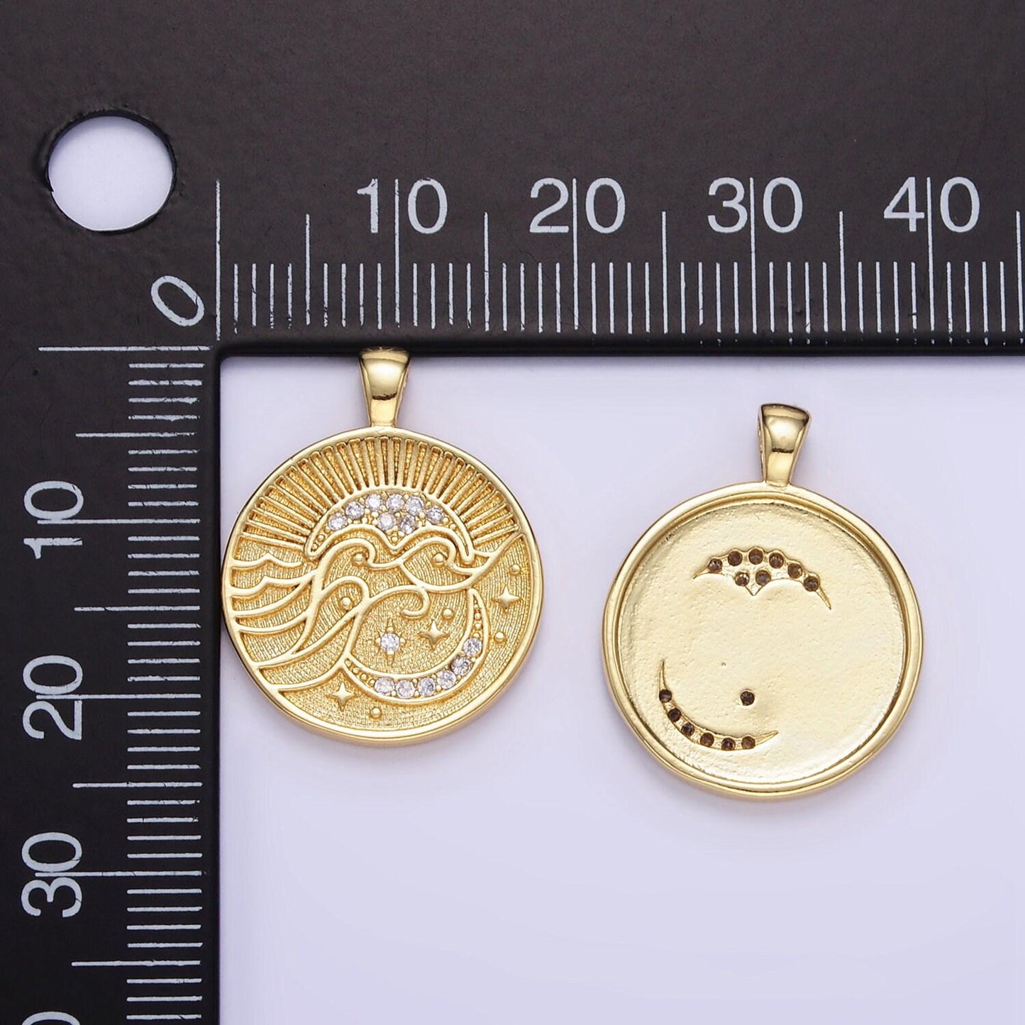 18k gold filled round moon and star charm gold sunshine charm sun ray charm celestial jewelry making supply aa1354