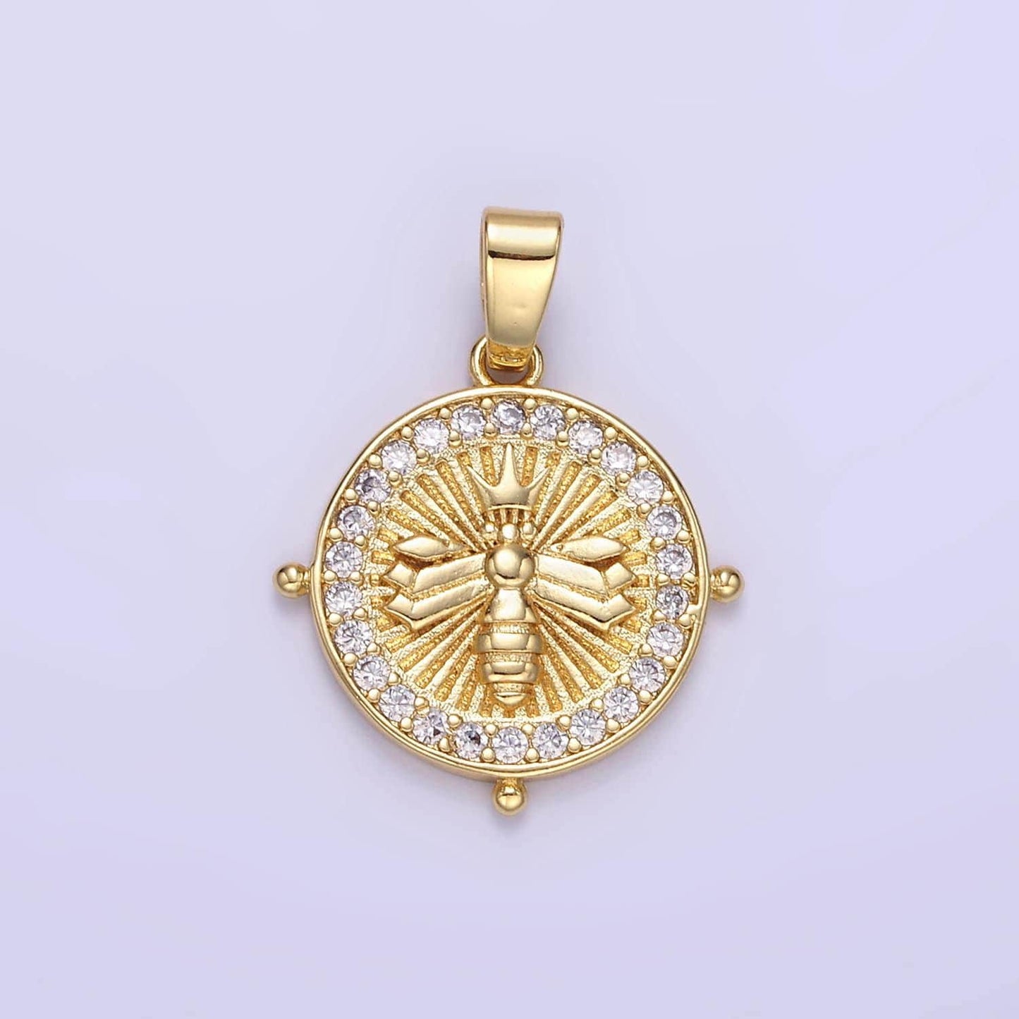 Gold bee charm fly cz charm pendant circle charm, round disc, gold coin queenbee charm for necklace bracelet earring animal insect aa1348