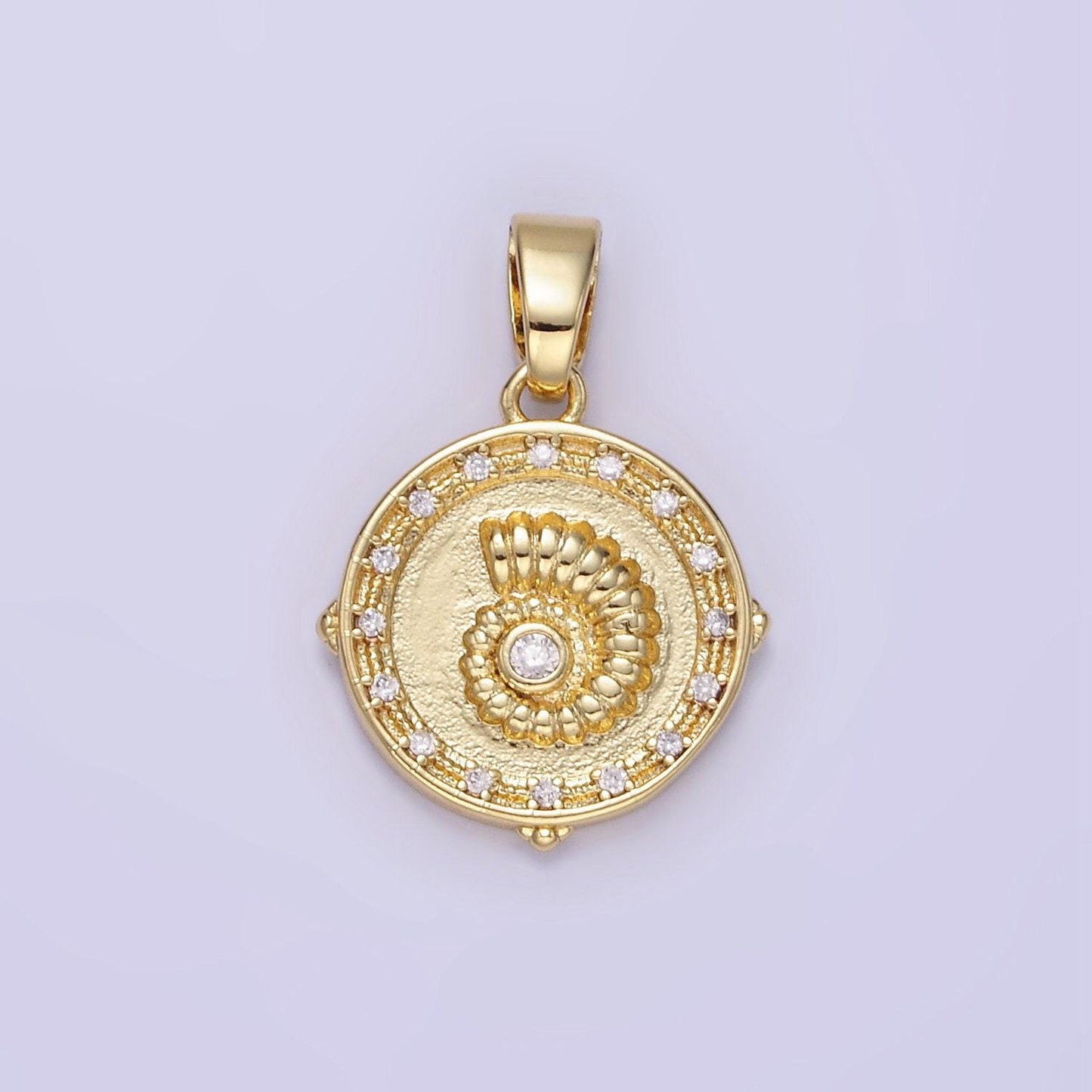Gold coin charms 24k gold filled conch shell pendant conch shell charm bracelet necklace for diy jewelry making supply aa1341