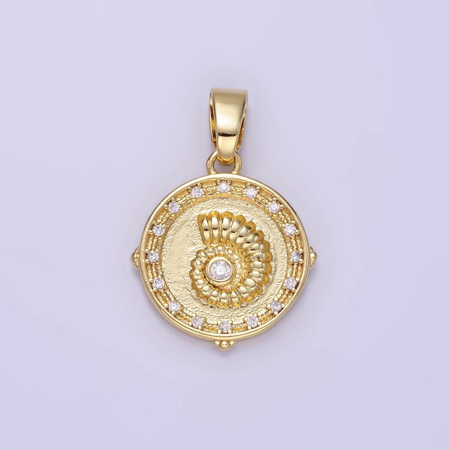 Gold coin charms 24k gold filled conch shell pendant conch shell charm bracelet necklace for diy jewelry making supply aa1341