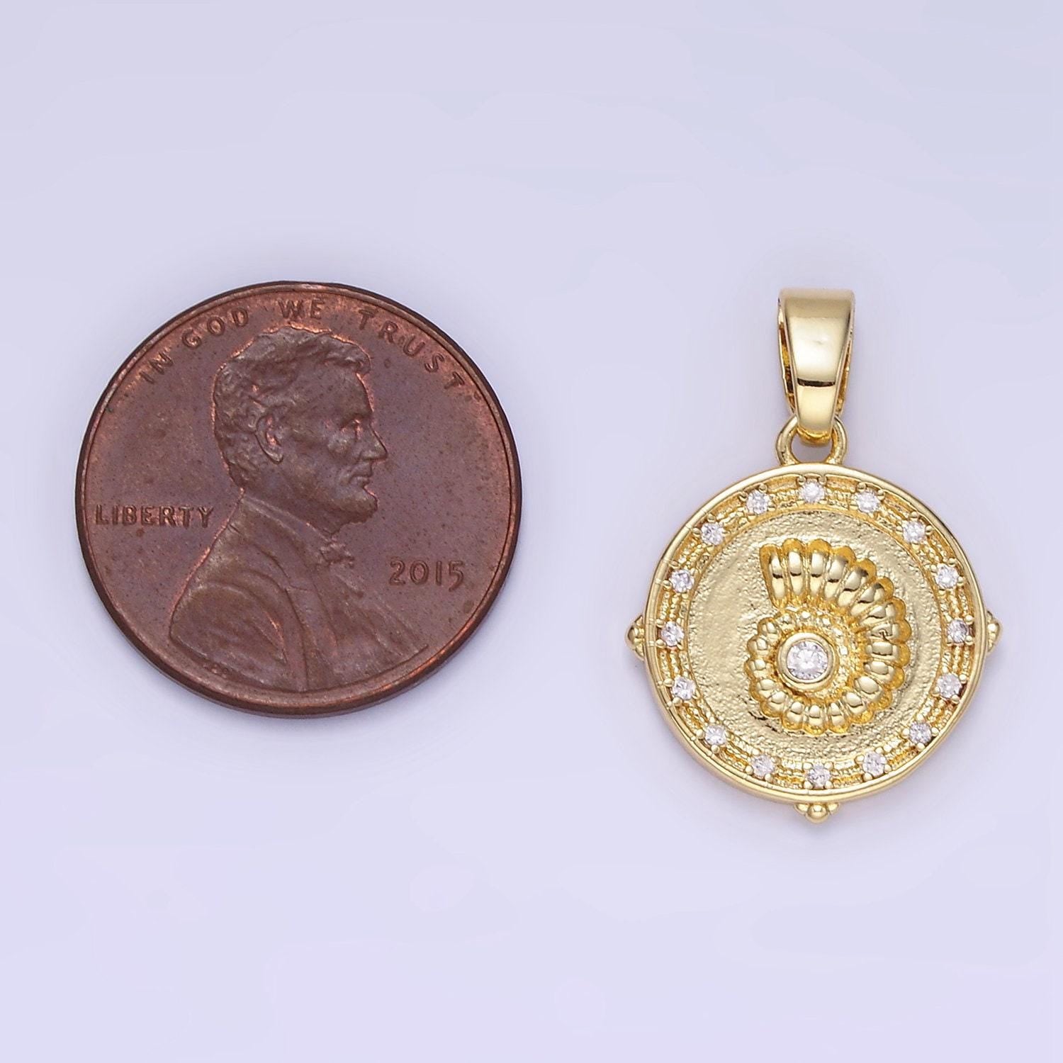 Gold coin charms 24k gold filled conch shell pendant conch shell charm bracelet necklace for diy jewelry making supply aa1341