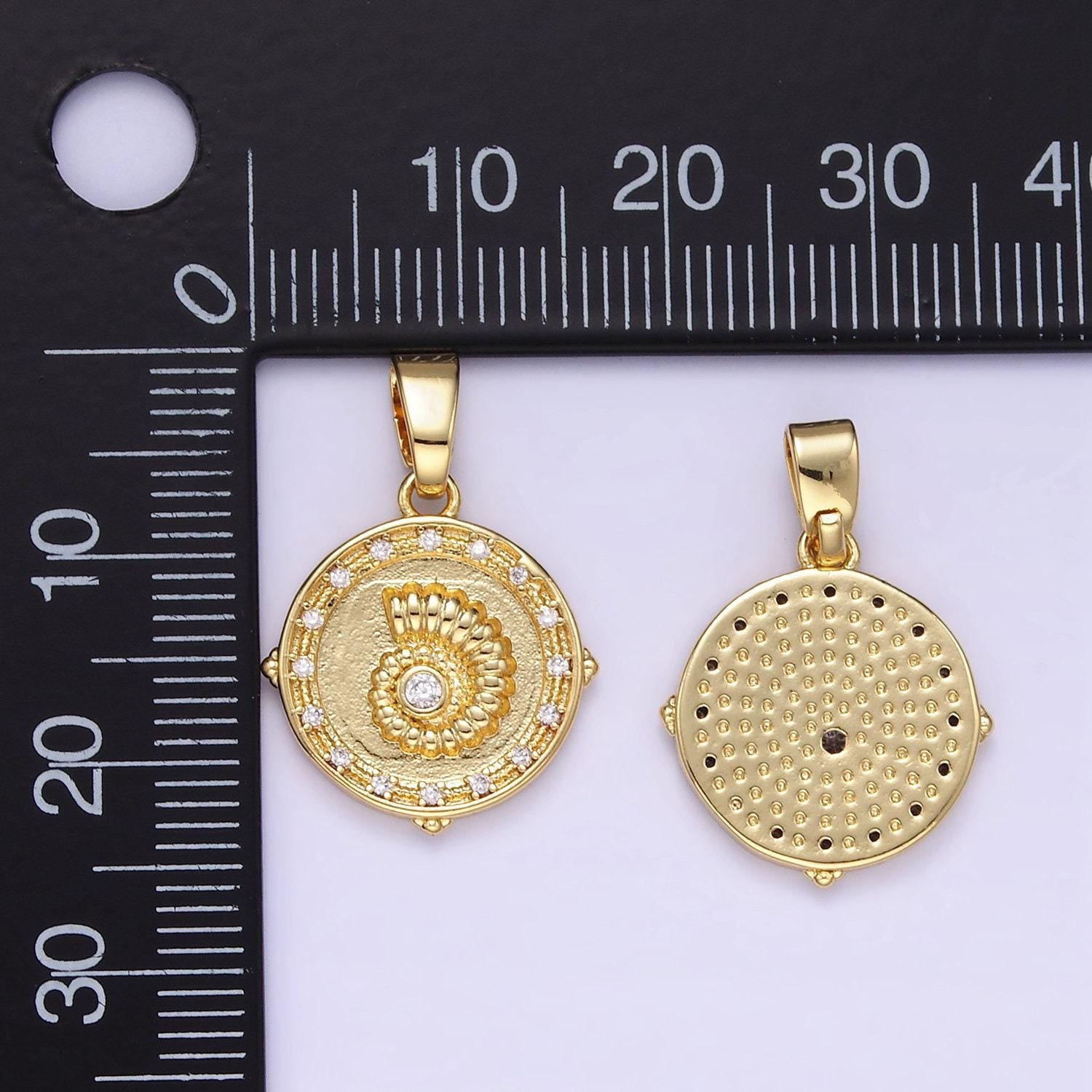 Gold coin charms 24k gold filled conch shell pendant conch shell charm bracelet necklace for diy jewelry making supply aa1341