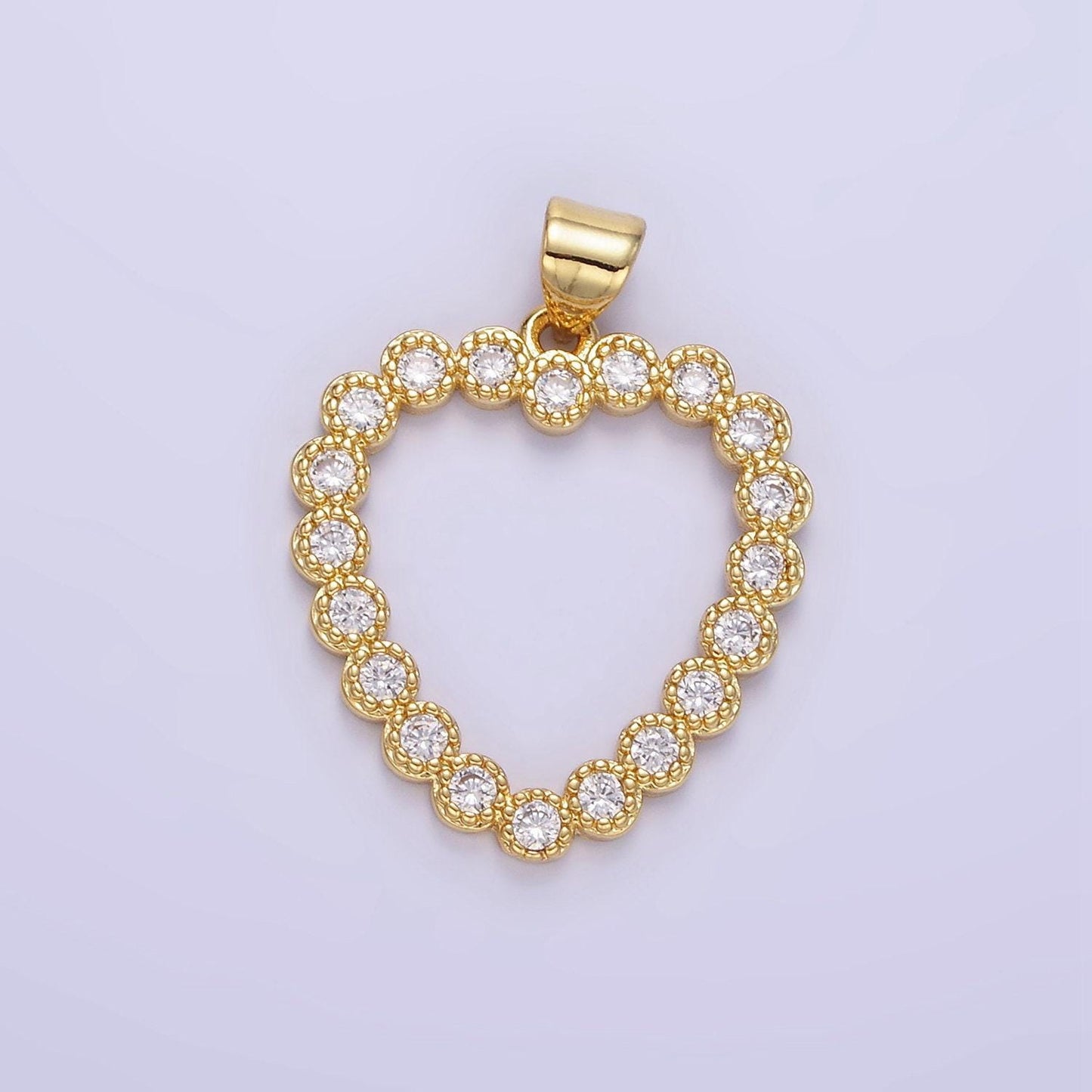 Gold micro pave heart charm link gold open heart pendant for necklace earring jewelry making aa1339