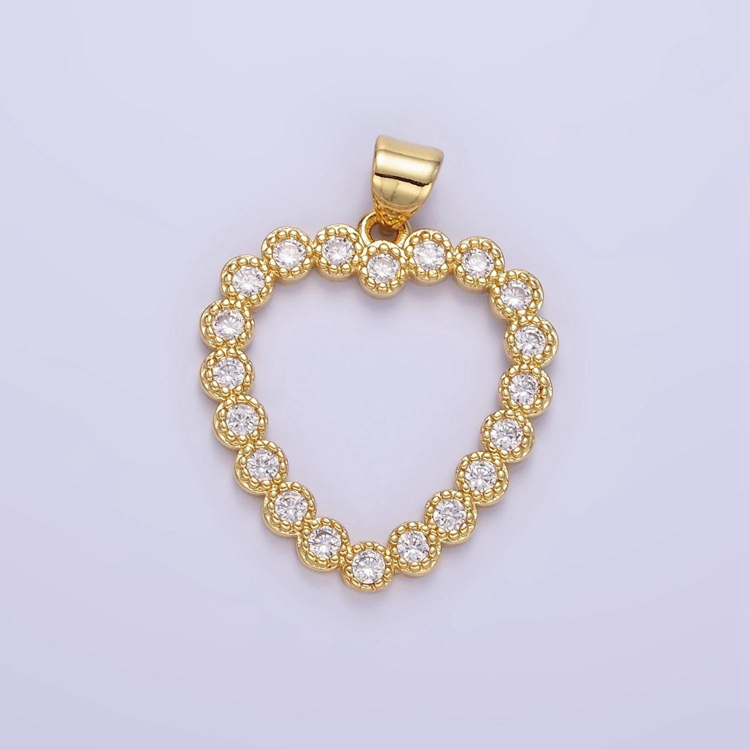 Gold micro pave heart charm link gold open heart pendant for necklace earring jewelry making aa1339