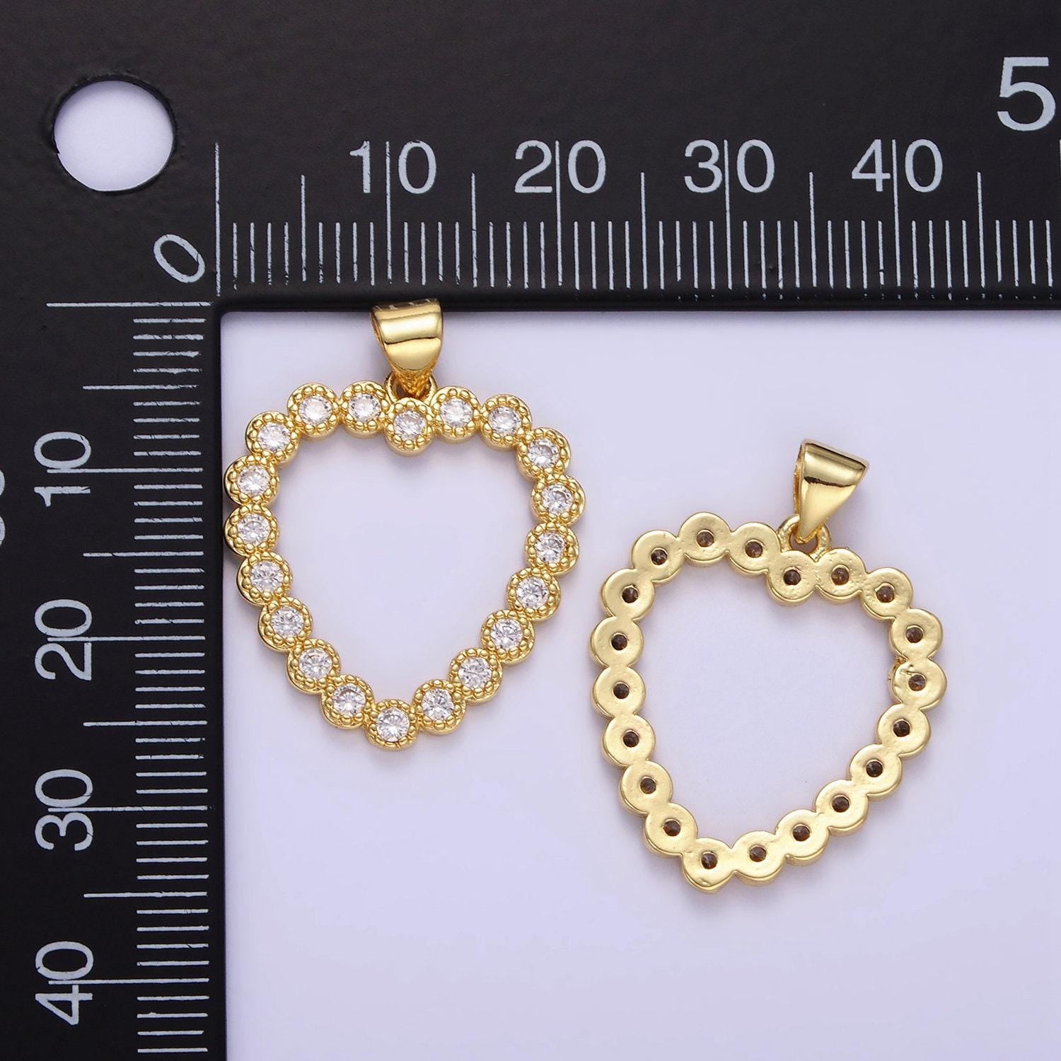 Gold micro pave heart charm link gold open heart pendant for necklace earring jewelry making aa1339