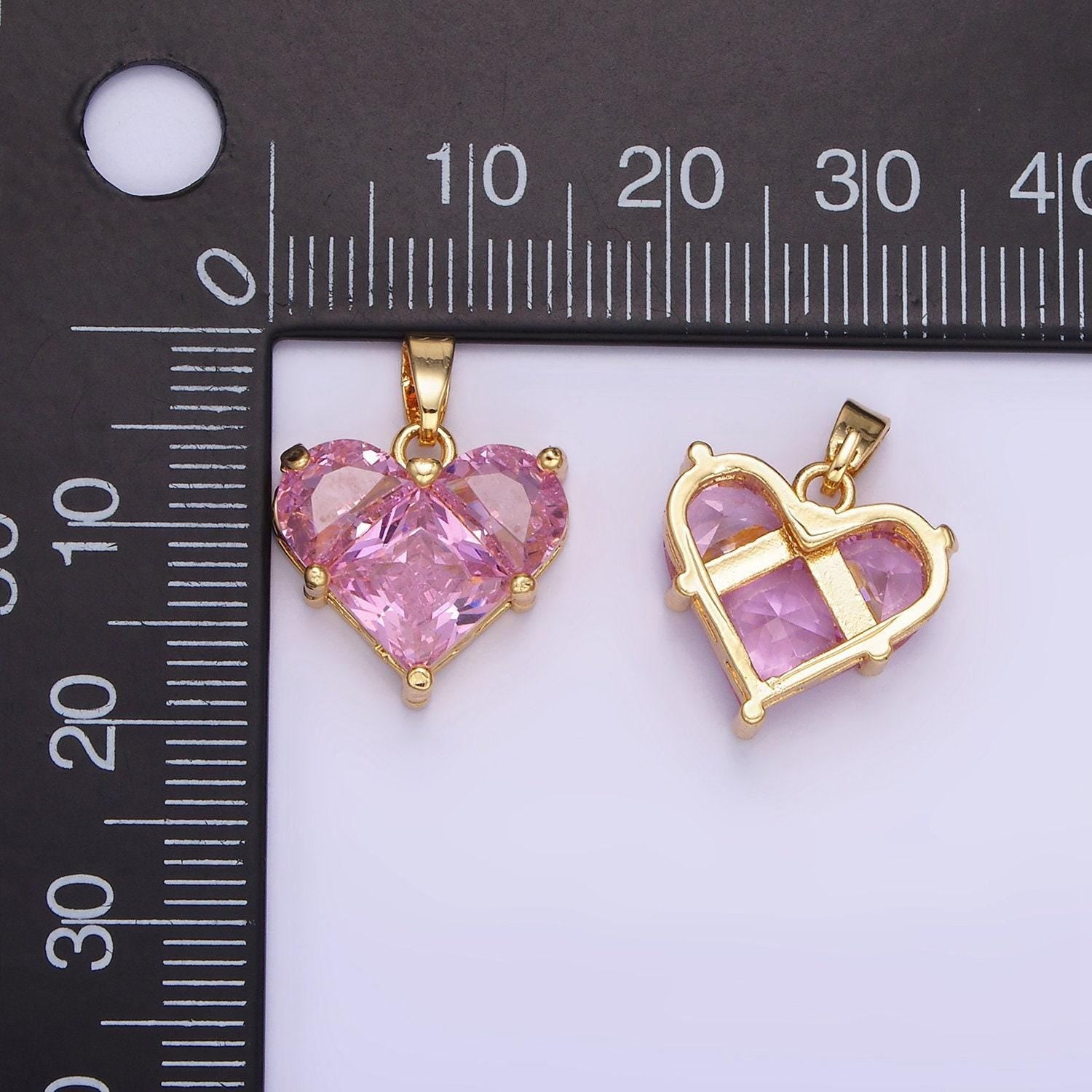 Dainty heart charm pink cz heart pendant for necklace bracelet earrings char 14k gold filled love jewelry aa1314