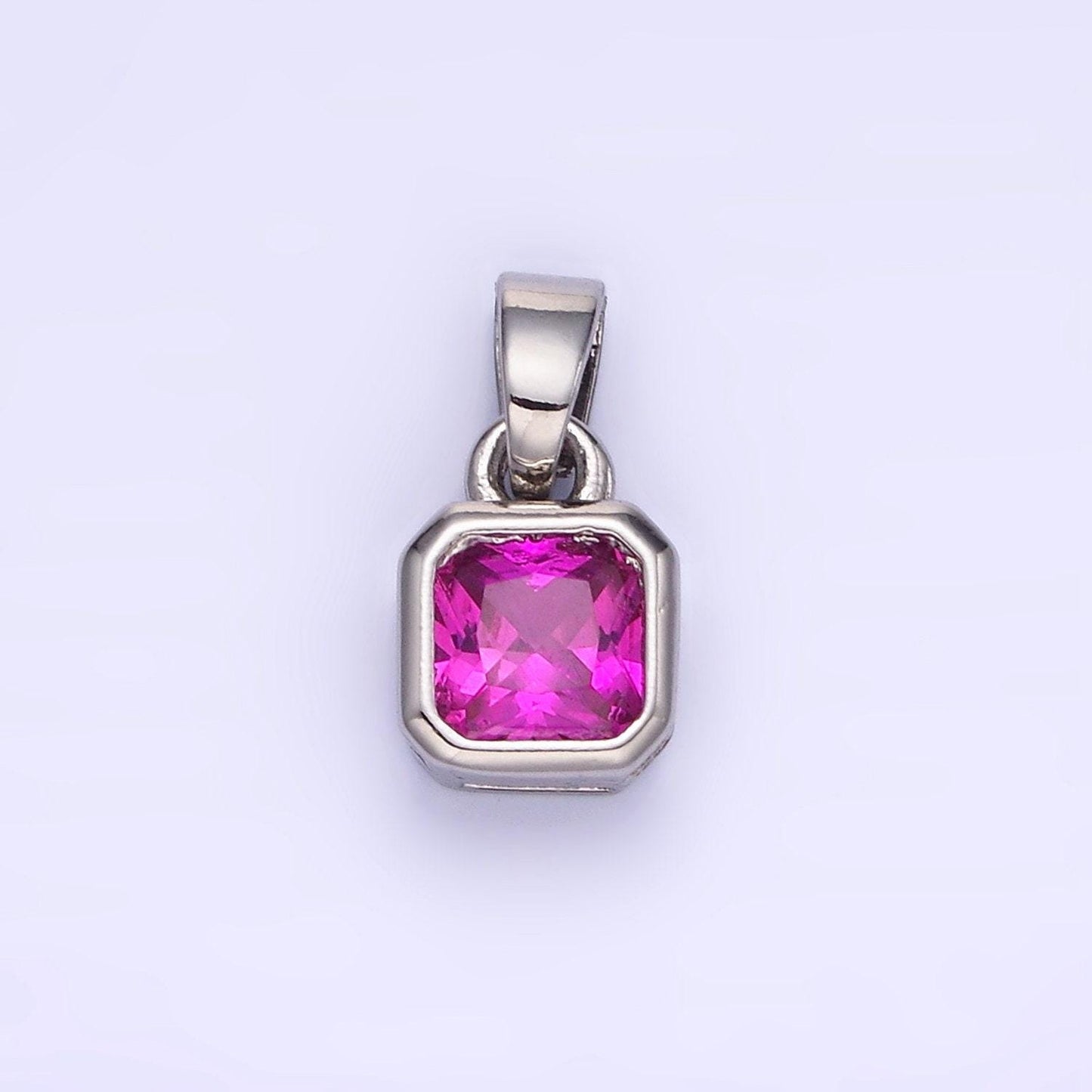 Silver square multifaceted cubic zirconia stone personalized tag add-on charm birthstone charm earring bracelet supply | aa-1297