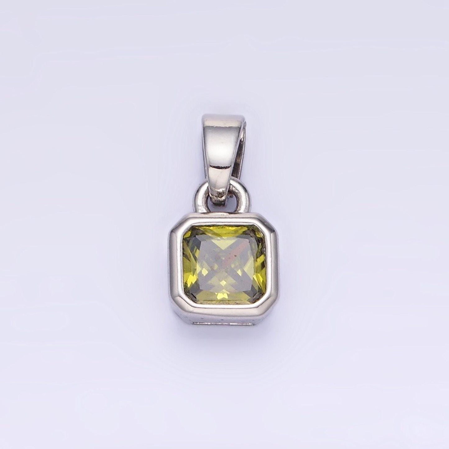 Silver square multifaceted cubic zirconia stone personalized tag add-on charm birthstone charm earring bracelet supply | aa-1297