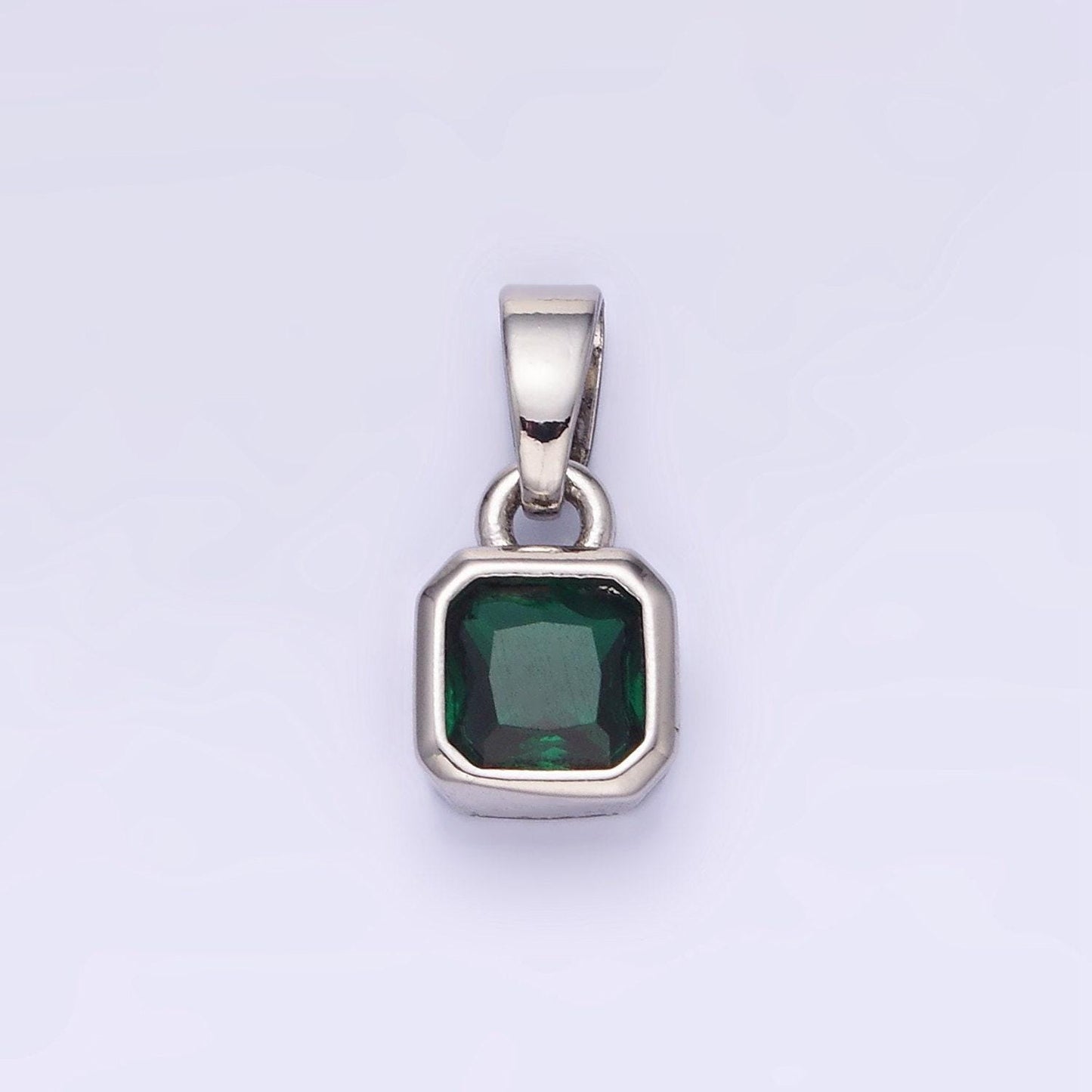 Silver square multifaceted cubic zirconia stone personalized tag add-on charm birthstone charm earring bracelet supply | aa-1297