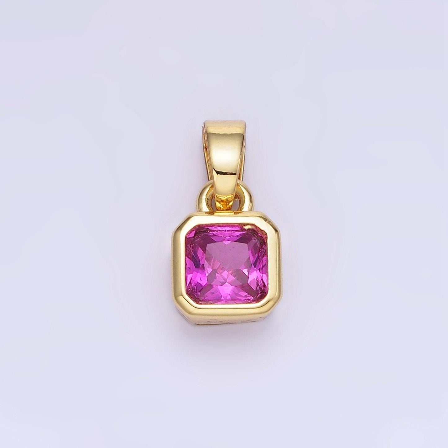 24k gold filled square multifaceted cubic zirconia stone personalized tag add-on charm birthstone charm earring bracelet supply | aa-1297