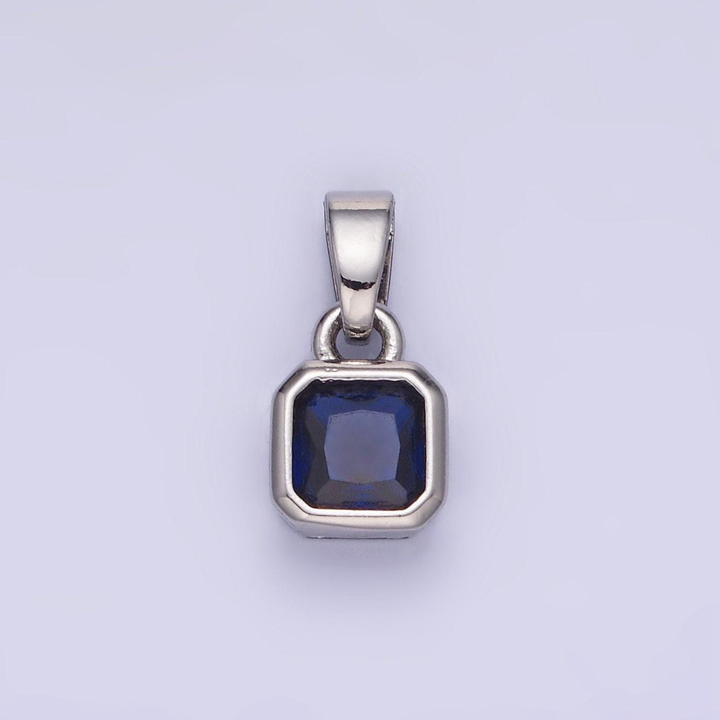 Silver square multifaceted cubic zirconia stone personalized tag add-on charm birthstone charm earring bracelet supply | aa-1297