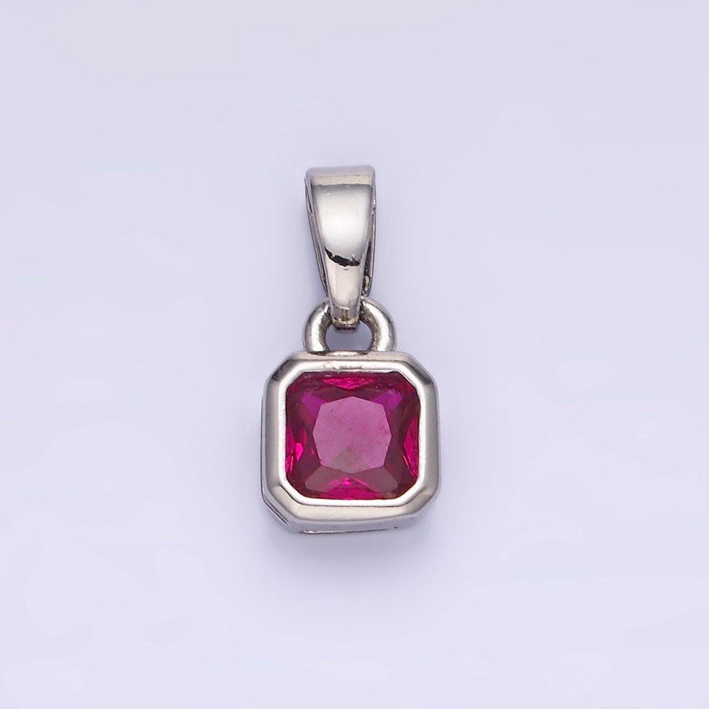 Silver square multifaceted cubic zirconia stone personalized tag add-on charm birthstone charm earring bracelet supply | aa-1297