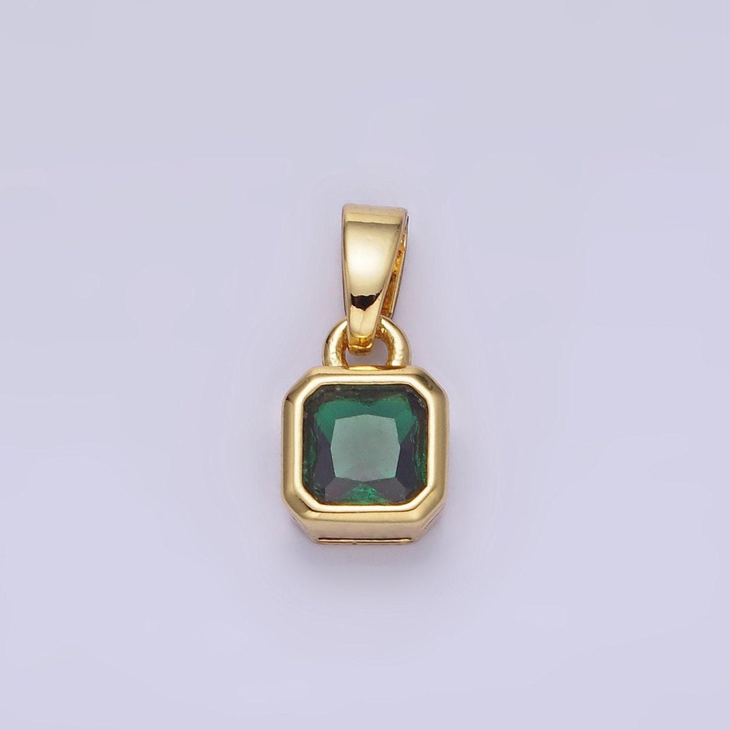 24k gold filled square multifaceted cubic zirconia stone personalized tag add-on charm birthstone charm earring bracelet supply | aa-1297