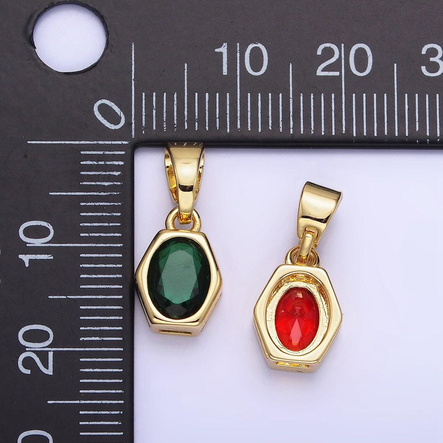 Hexagonal birthstones 12mm gold pendants | aa1282-aa1295