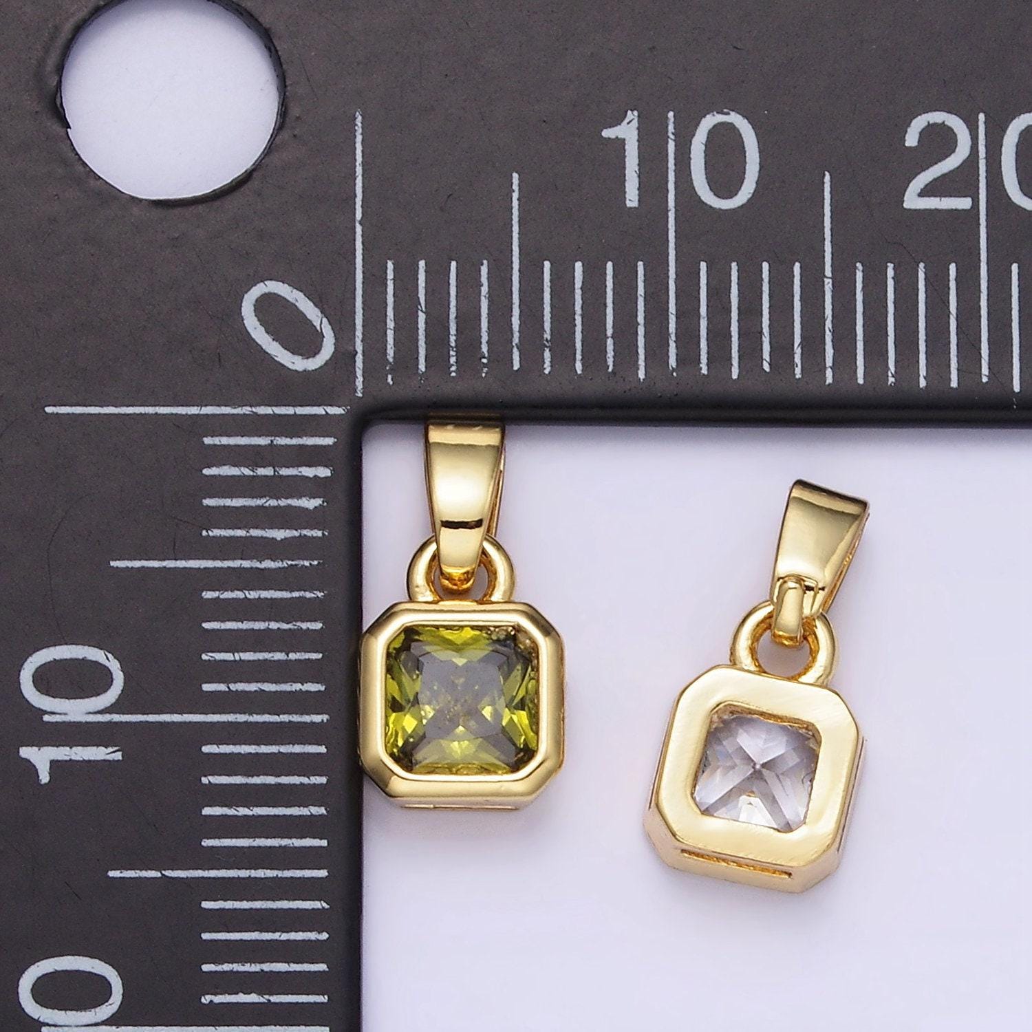Silver square multifaceted cubic zirconia stone personalized tag add-on charm birthstone charm earring bracelet supply | aa-1297