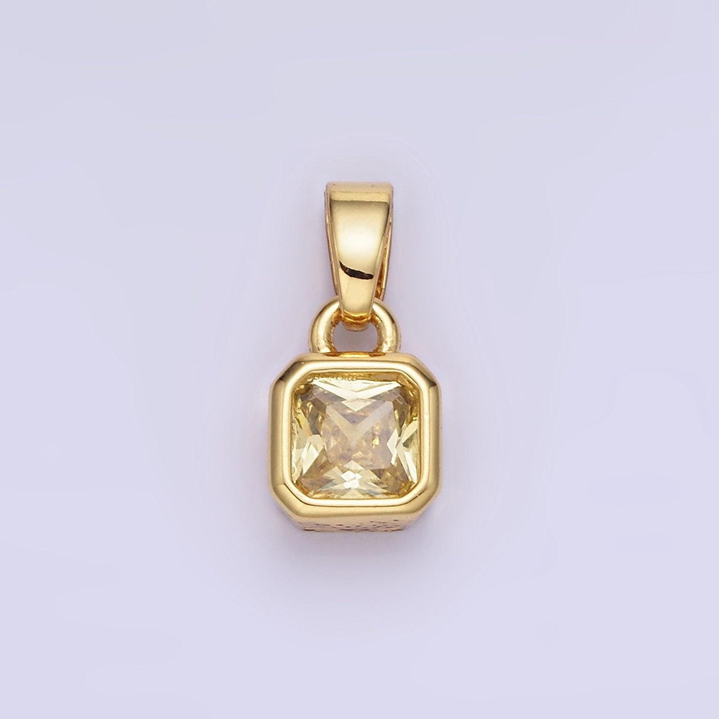 24k gold filled square multifaceted cubic zirconia stone personalized tag add-on charm birthstone charm earring bracelet supply | aa-1297