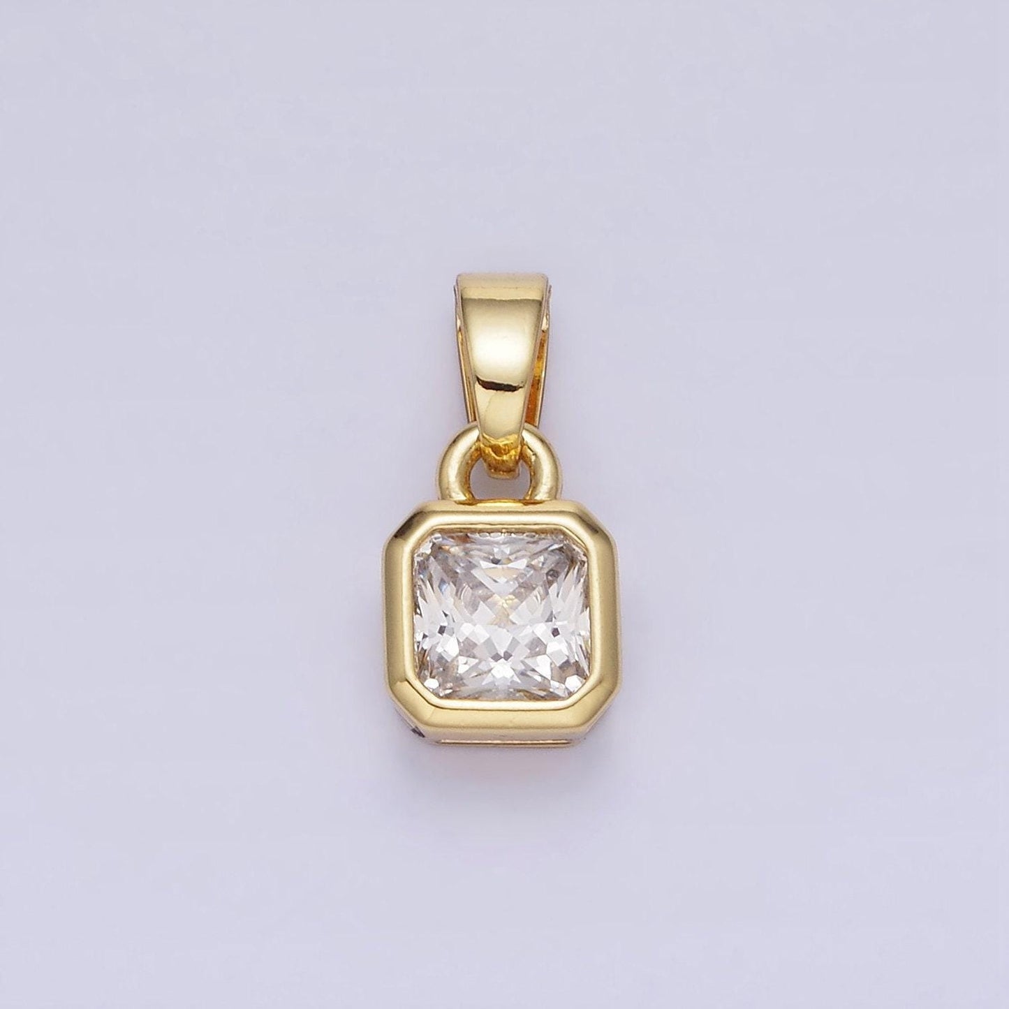24k gold filled square multifaceted cubic zirconia stone personalized tag add-on charm birthstone charm earring bracelet supply | aa-1297