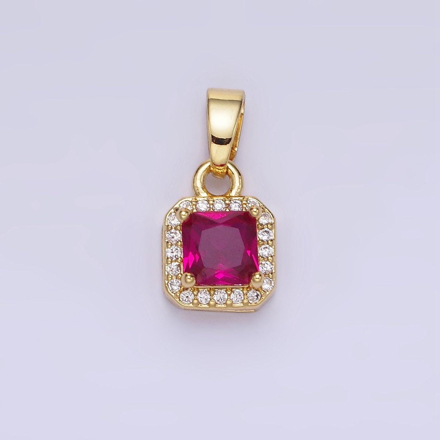 24k gold filled square multifaceted cubic zirconia stone personalized tag add-on charm birthstone charm earring bracelet supply | aa-1297