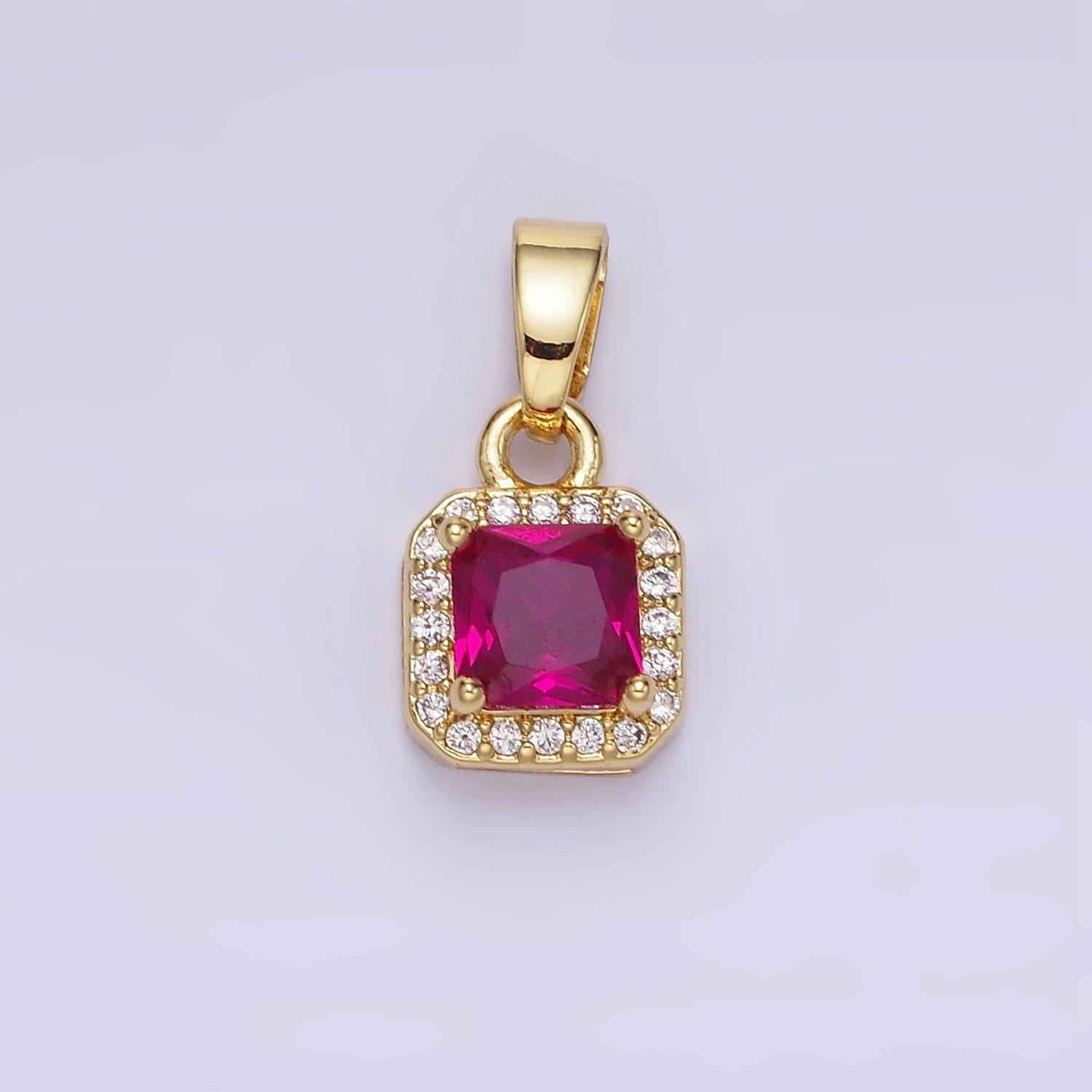 24k gold filled square multifaceted cubic zirconia stone personalized tag add-on charm birthstone charm earring bracelet supply | aa-1297