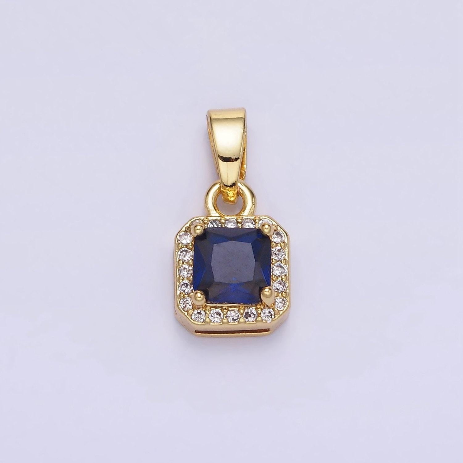 24k gold filled square multifaceted cubic zirconia stone personalized tag add-on charm birthstone charm earring bracelet supply | aa-1297