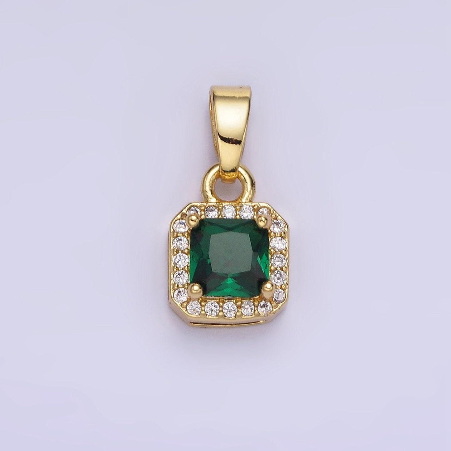24k gold filled square multifaceted cubic zirconia stone personalized tag add-on charm birthstone charm earring bracelet supply | aa-1297