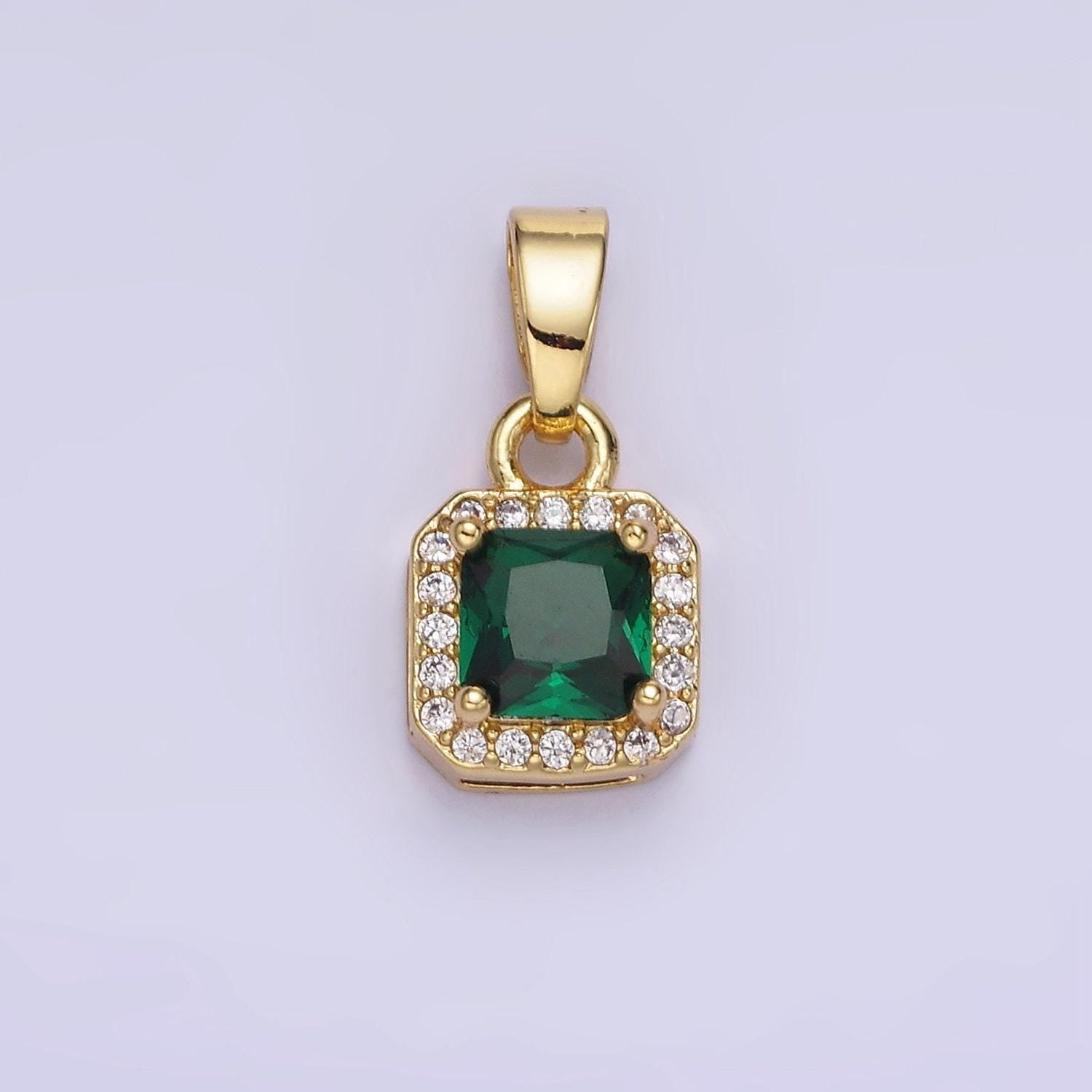 24k gold filled square multifaceted cubic zirconia stone personalized tag add-on charm birthstone charm earring bracelet supply | aa-1297