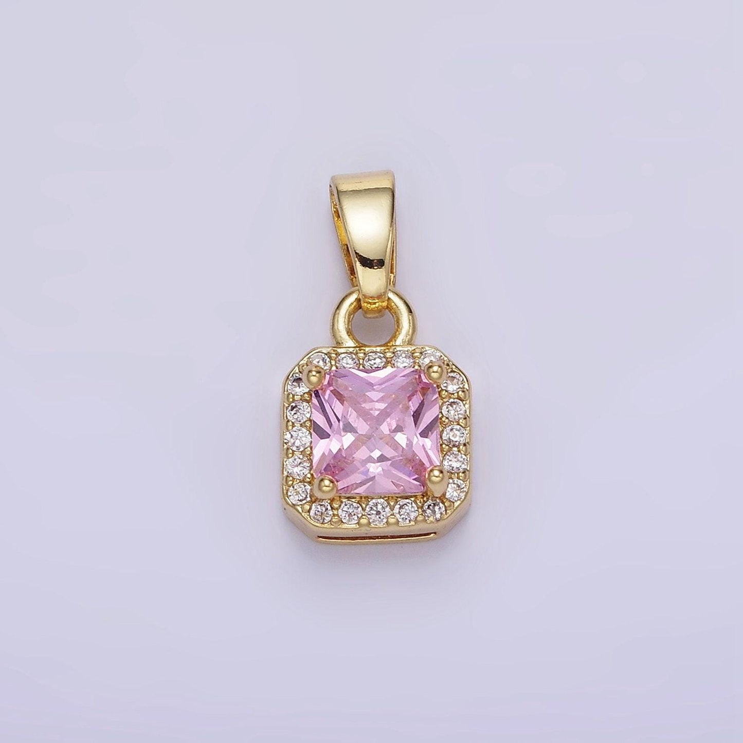 24k gold filled square multifaceted cubic zirconia stone personalized tag add-on charm birthstone charm earring bracelet supply | aa-1297