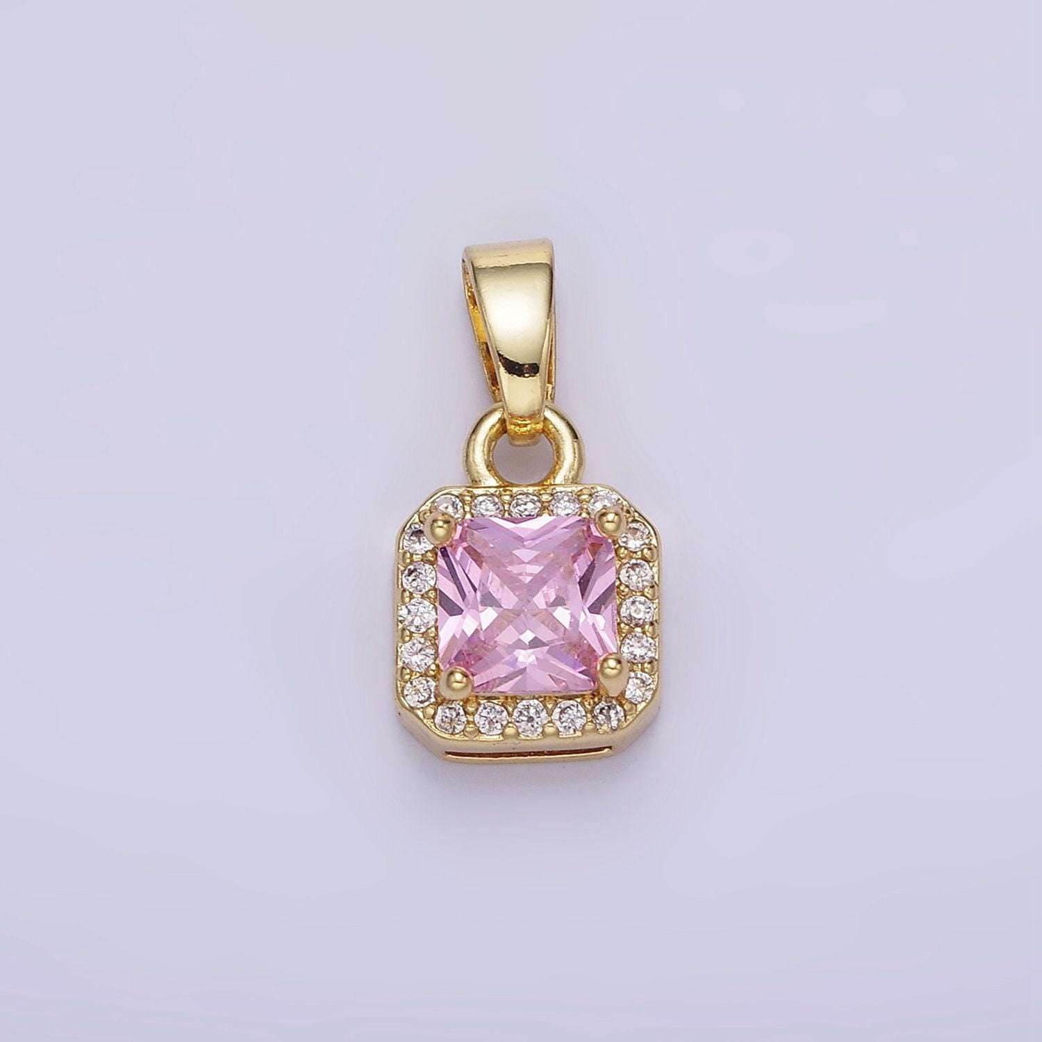 24k gold filled square multifaceted cubic zirconia stone personalized tag add-on charm birthstone charm earring bracelet supply | aa-1297