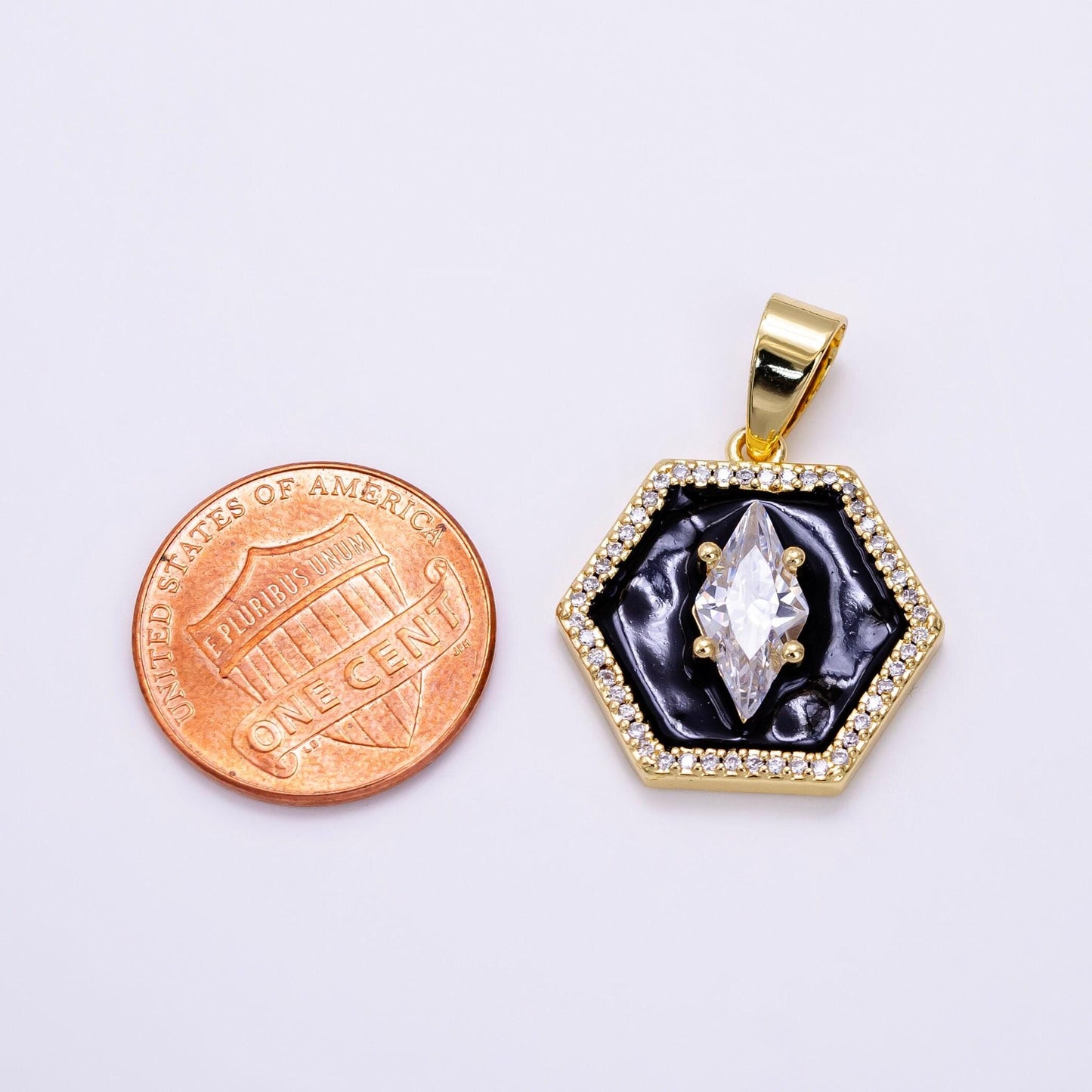 Dainty hexagon charms 14k gold filled black enamel medallion charm for bracelet necklace charm minimalist geometry jewelry aa-1267