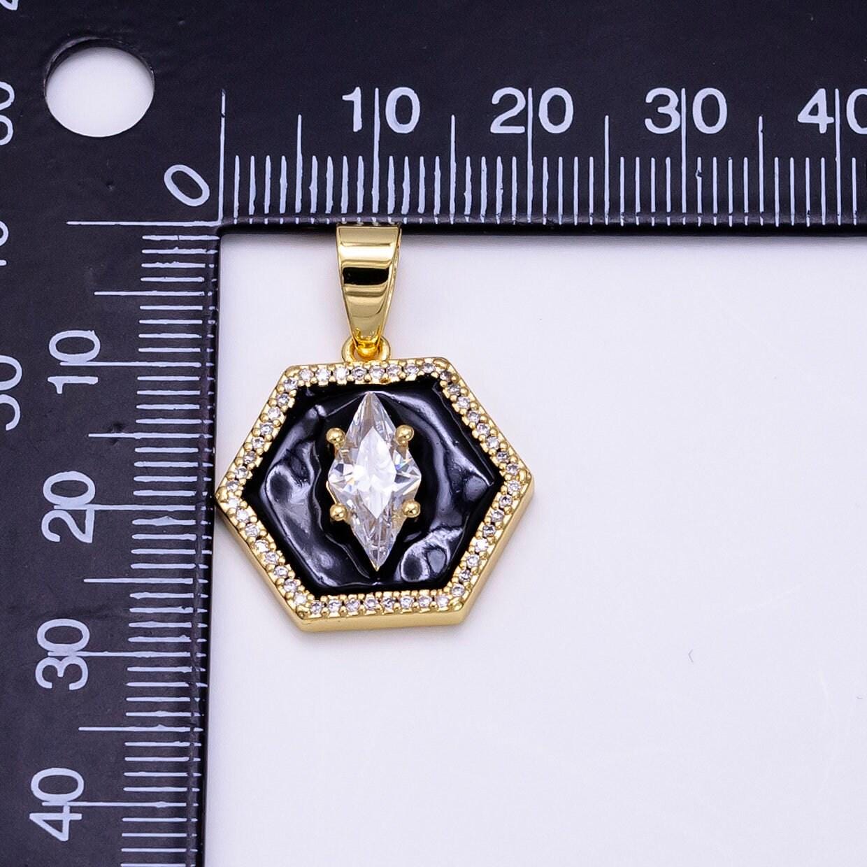 Dainty hexagon charms 14k gold filled black enamel medallion charm for bracelet necklace charm minimalist geometry jewelry aa-1267