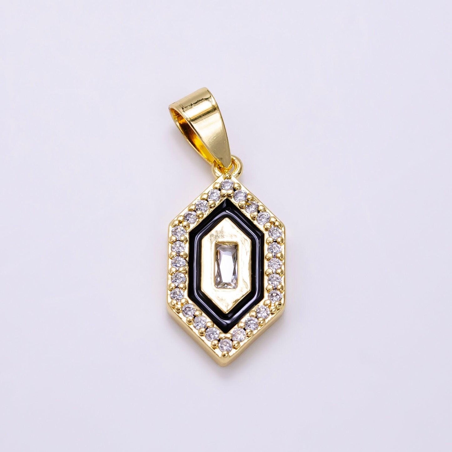 Mini black enamel hexagon charm dainty 14k gold filled cz charm add on jewelry pendants cubic zirconia medallion charm aa-1266