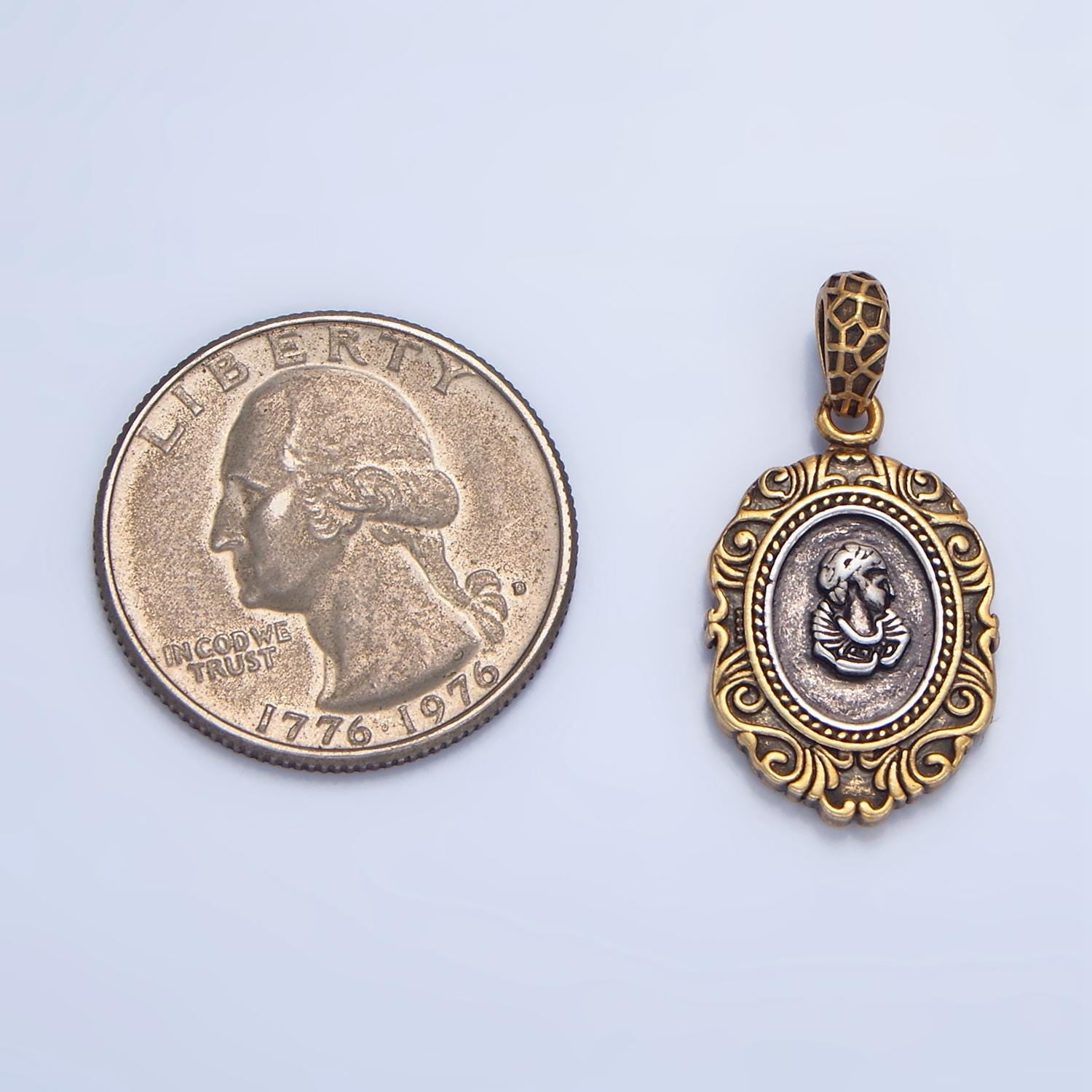Ancient female greek head oval 14k gold filled pendant | aa-126
