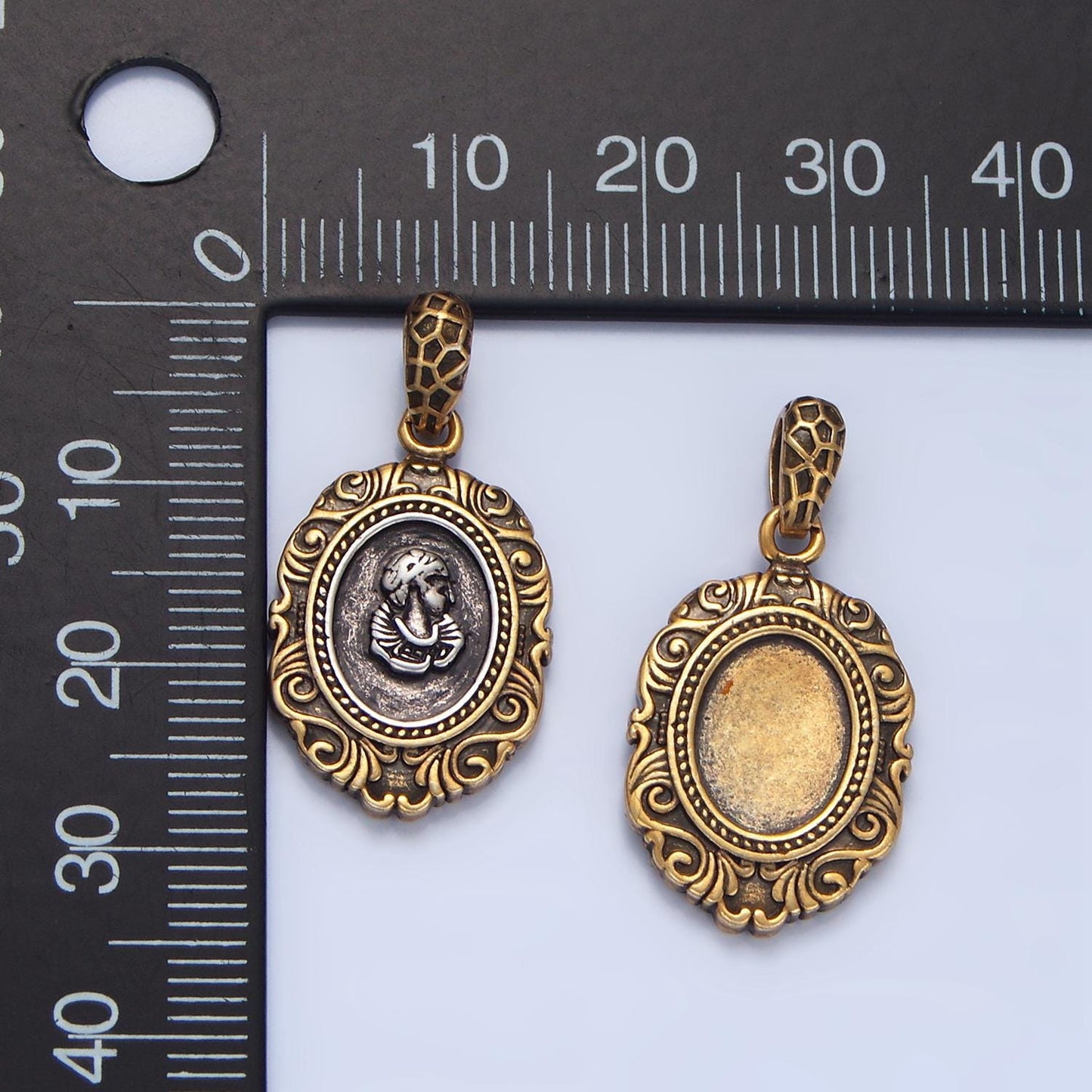 Ancient female greek head oval 14k gold filled pendant | aa-126