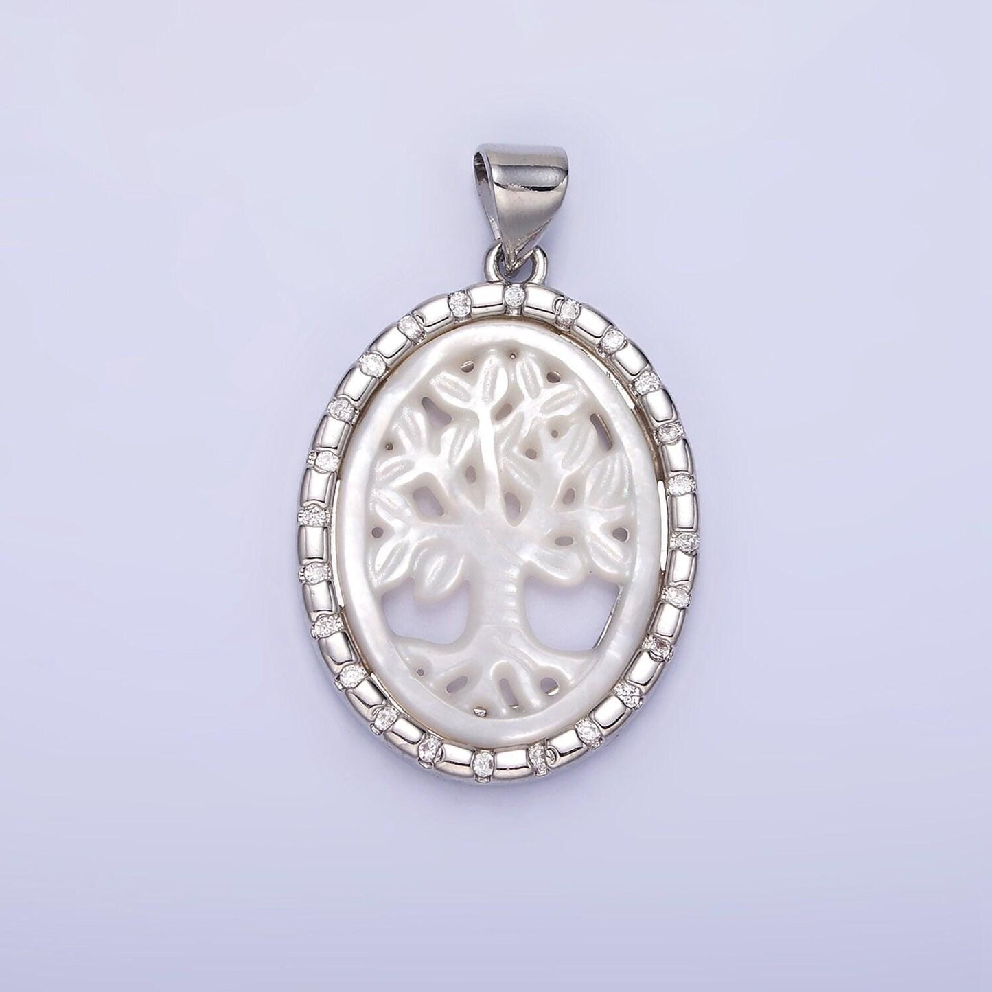 14k gold filled shell pearl tree of life charm medallion oval pendant | aa1257