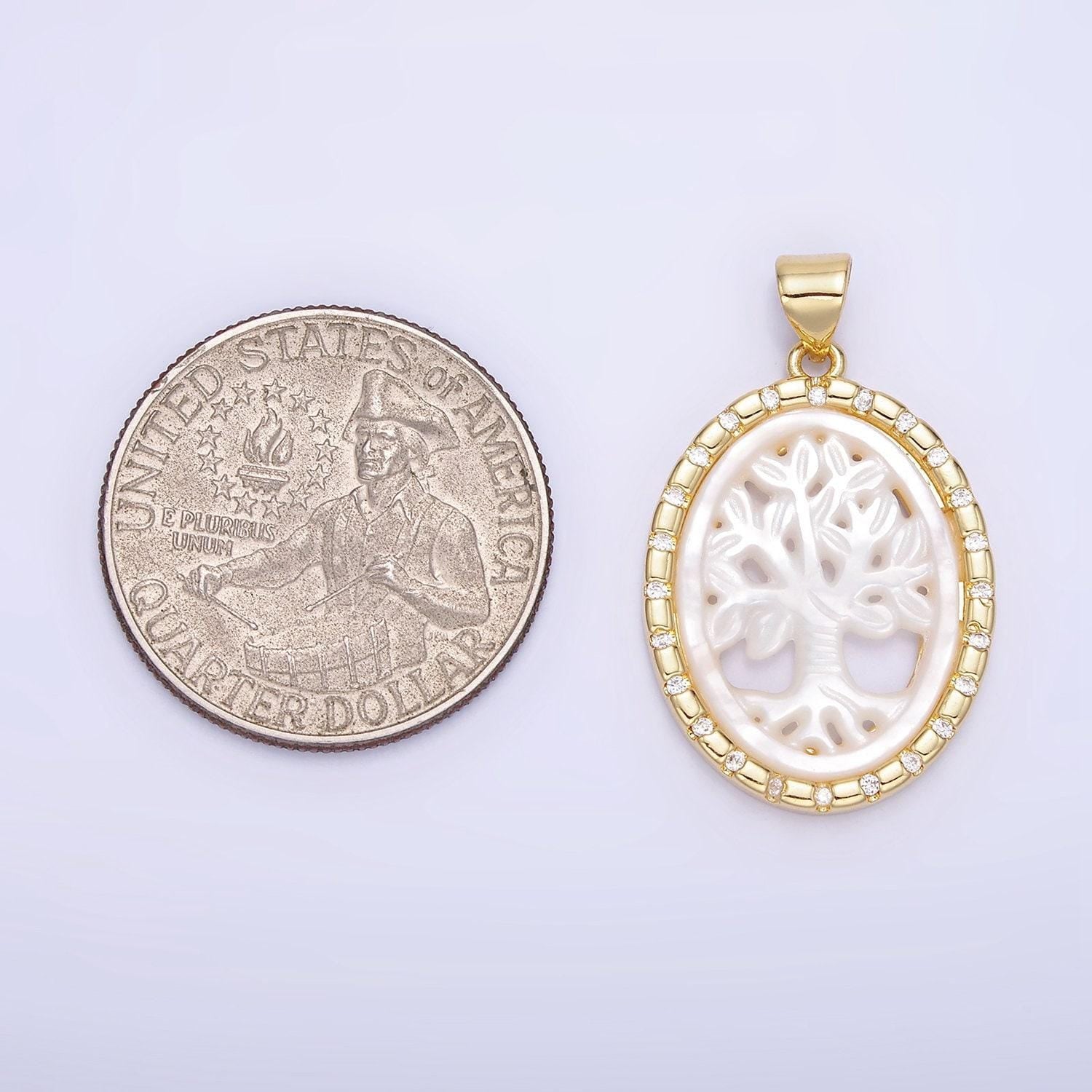 14k gold filled shell pearl tree of life charm medallion oval pendant | aa1257