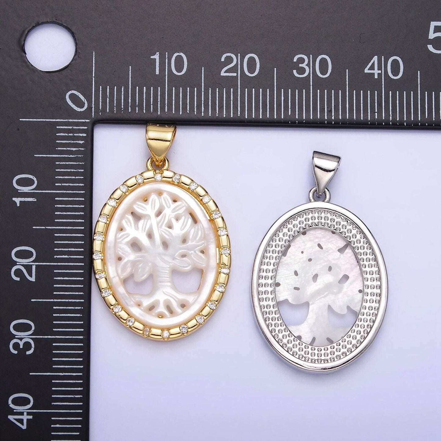 14k gold filled shell pearl tree of life charm medallion oval pendant | aa1257
