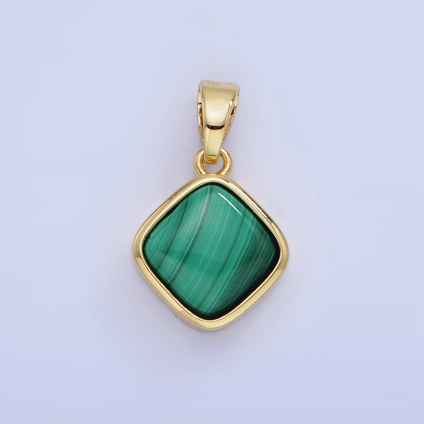 14k gold filled malachite rhombus bezel pendant | aa-1253