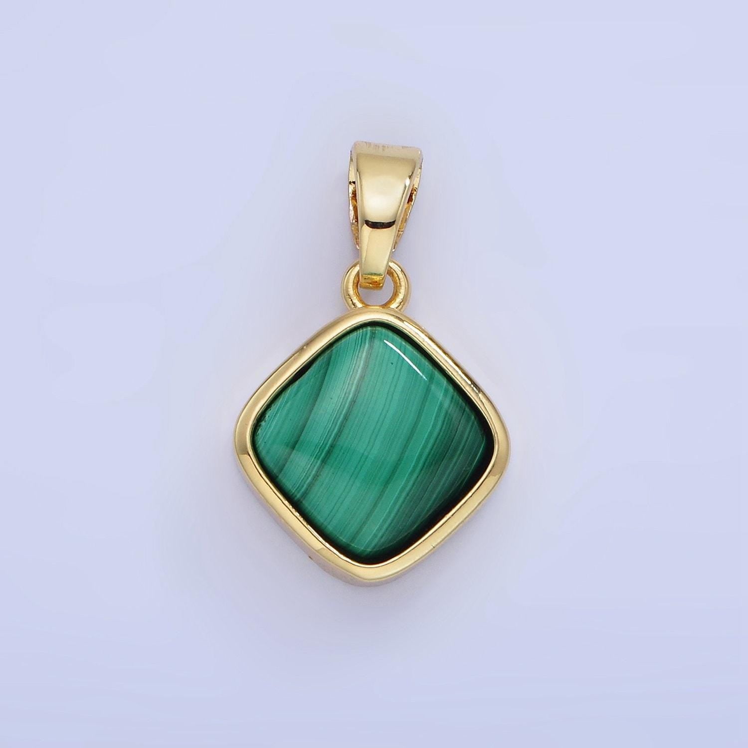 14k gold filled malachite rhombus bezel pendant | aa-1253