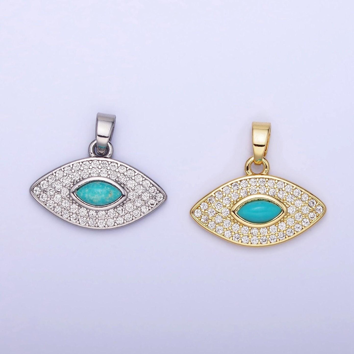 14k gold filled turquoise stone with micro pave clear cz evil eye charm for bracelet necklace pendant | aa1252