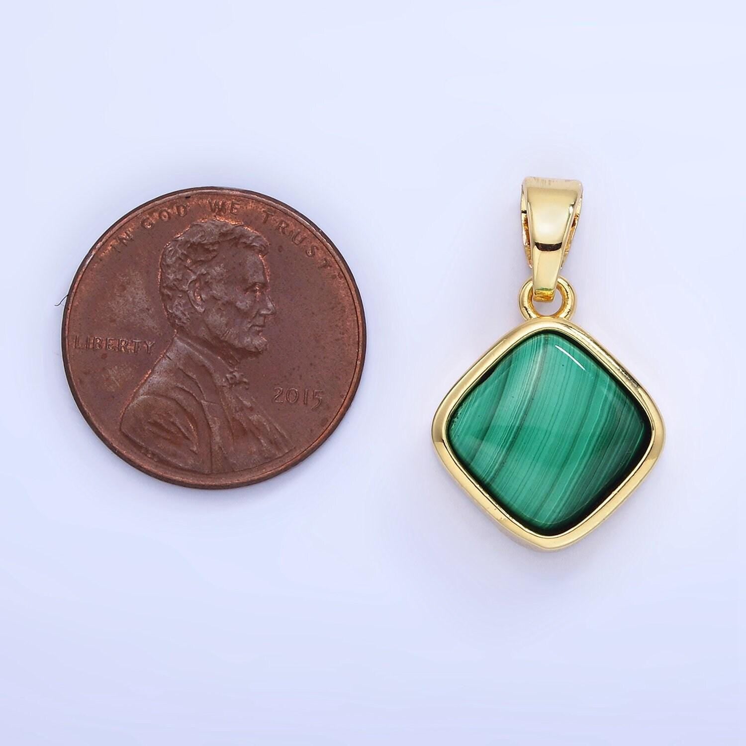 14k gold filled malachite rhombus bezel pendant | aa-1253