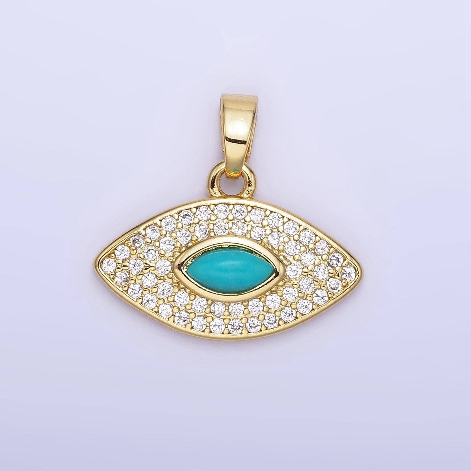 14k gold filled turquoise stone with micro pave clear cz evil eye charm for bracelet necklace pendant | aa1252