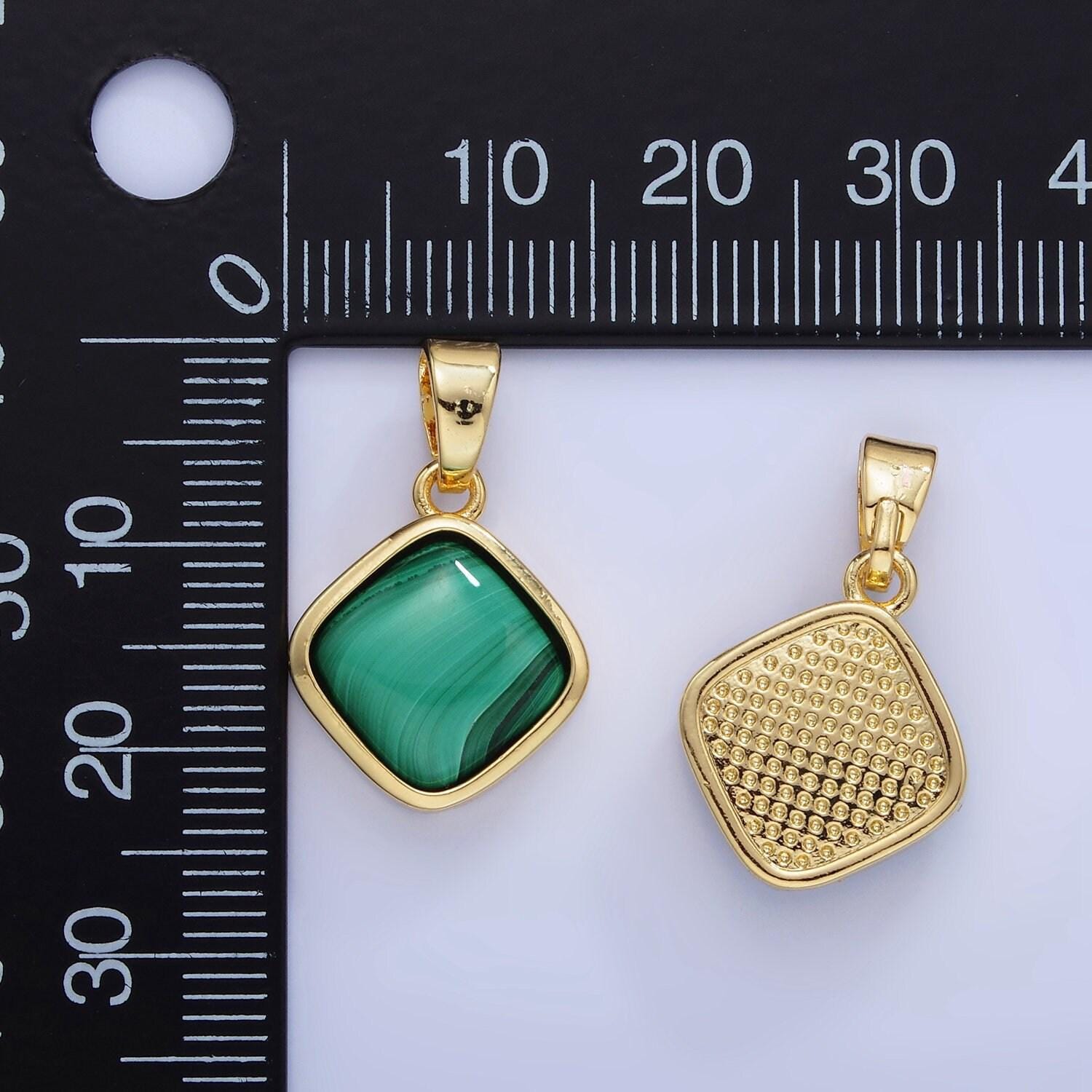 14k gold filled malachite rhombus bezel pendant | aa-1253