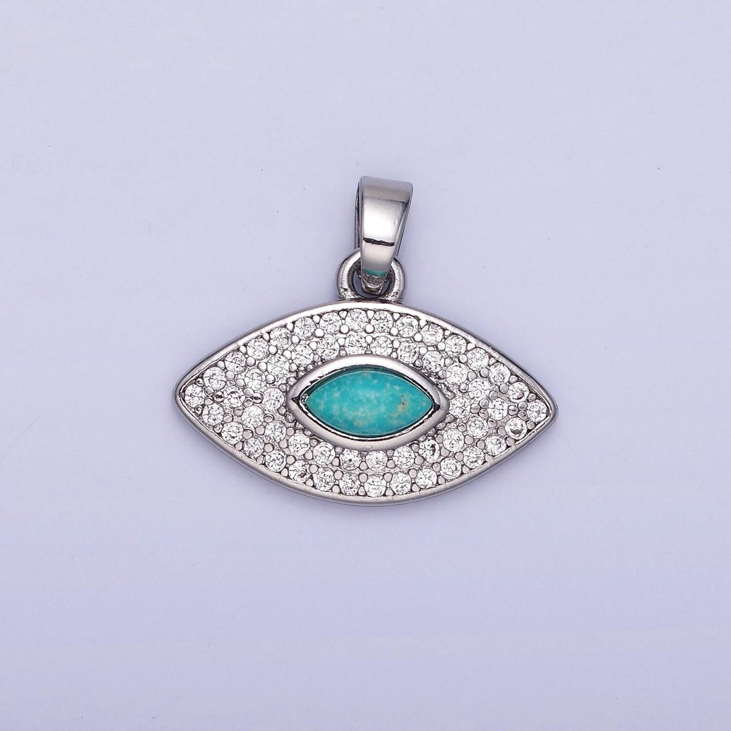 14k gold filled turquoise stone with micro pave clear cz evil eye charm for bracelet necklace pendant | aa1252