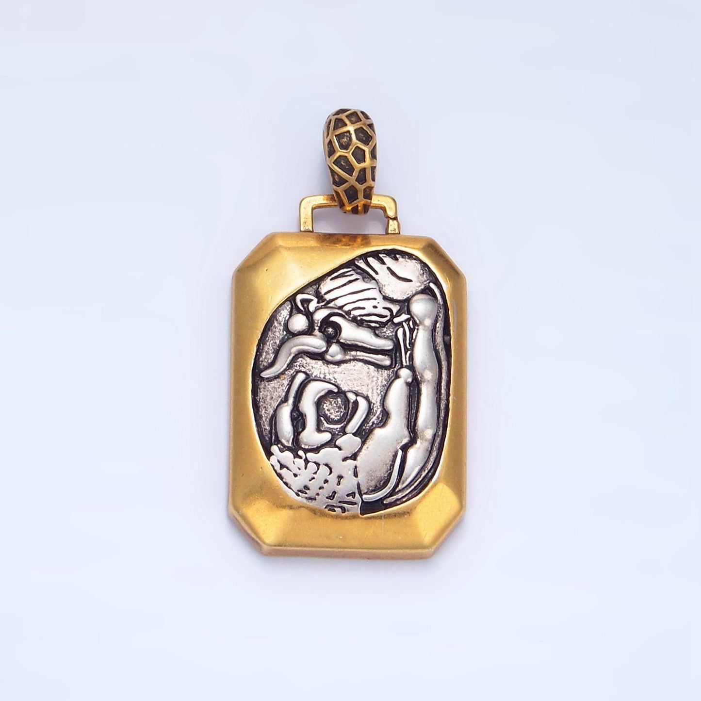 Bull & lion animal design rectangle metal gold filled pendant | aa-125