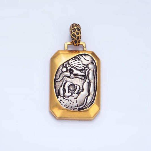 Bull & lion animal design rectangle metal gold filled pendant | aa-125