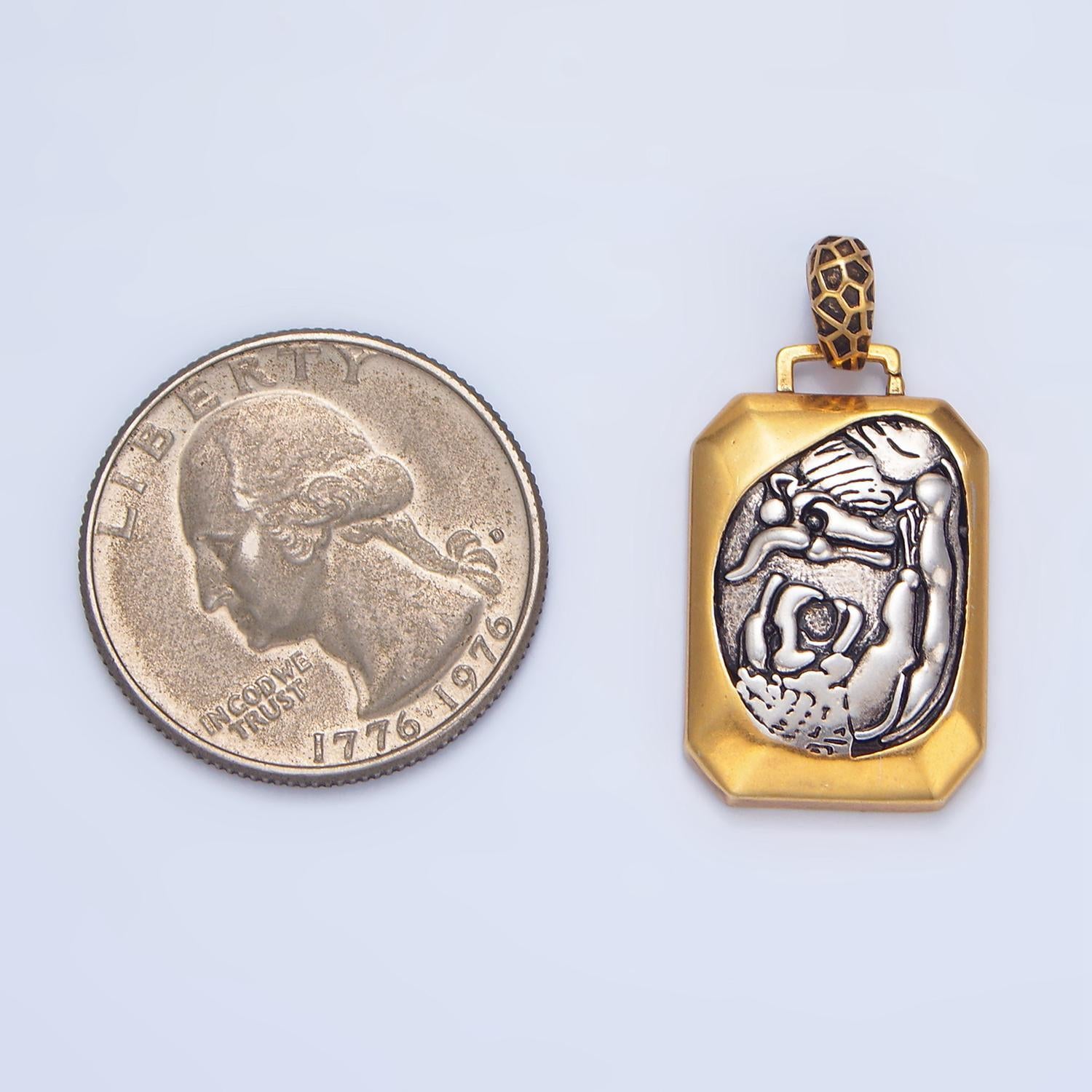 Bull & lion animal design rectangle metal gold filled pendant | aa-125
