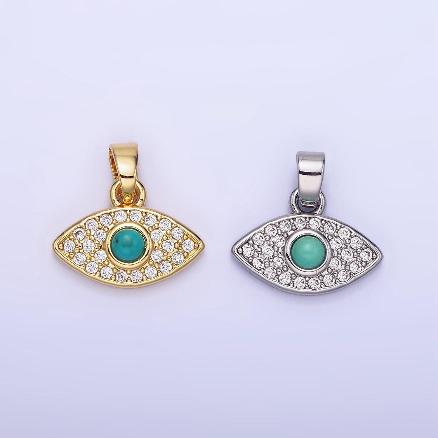 Mini 14k gold filled turquoise stone with micro pave clear cz evil eye charm for bracelet necklace pendant | aa1252